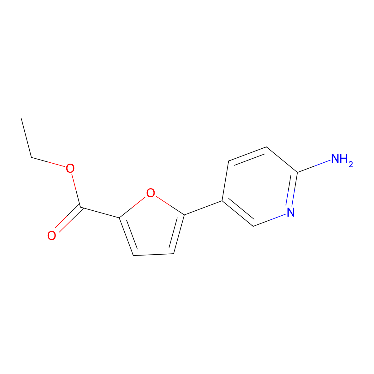 Ethyl 5-(6-aminopyridin-3-yl)furan-2-carboxylate molecular structure, CAS 2639410-12-9