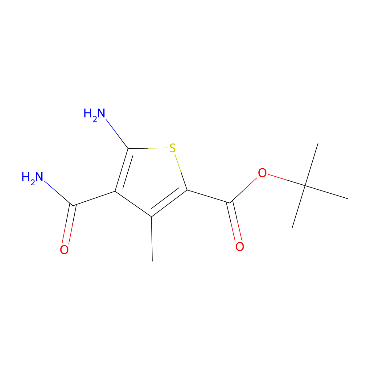 Tert-butyl 5-amino-4-carbamoyl-3-methylthiophene-2-carboxylate molecular structure, CAS 2639410-17-4