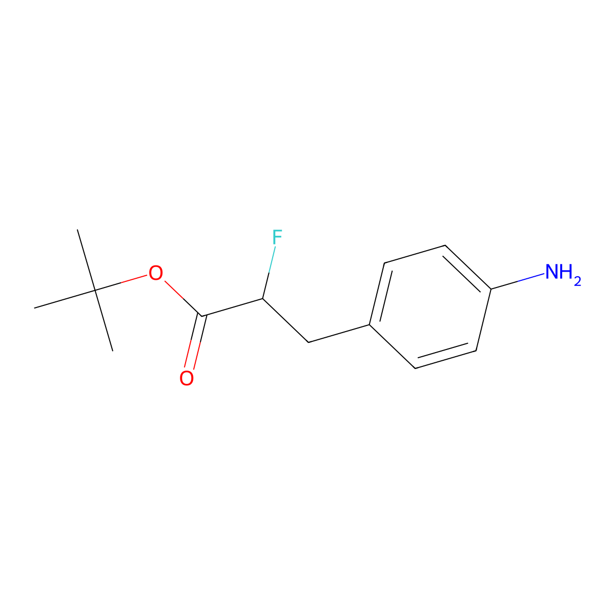 Tert-butyl 3-(4-aminophenyl)-2-fluoropropanoate molecular structure, CAS 2639410-24-3