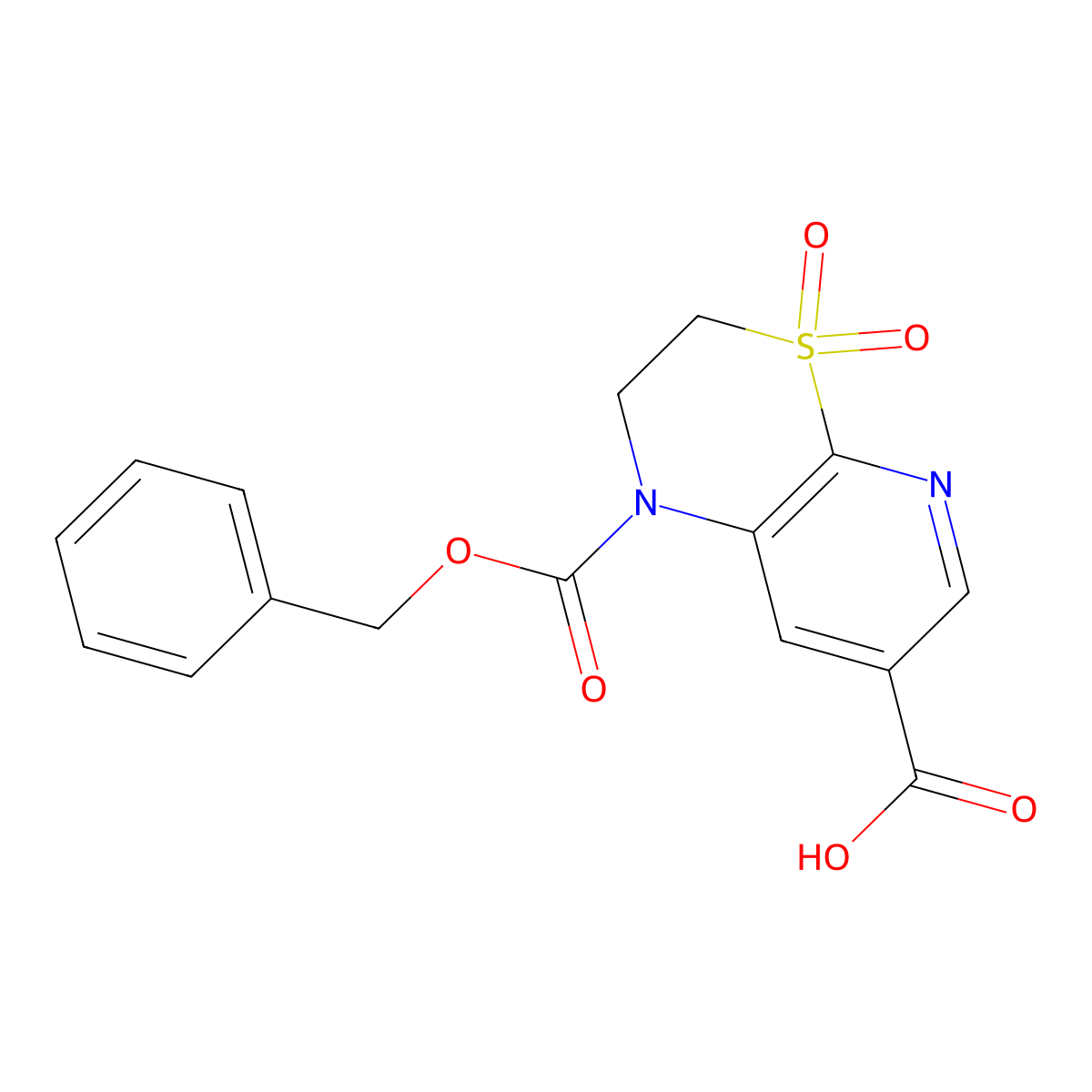 1-[(benzyloxy)carbonyl]-4,4-dioxo-1H,2H,3H-4lambda6-pyrido[2,3-b][1,4]thiazine-7-carboxylic acid molecular structure, CAS 2639410-27-6