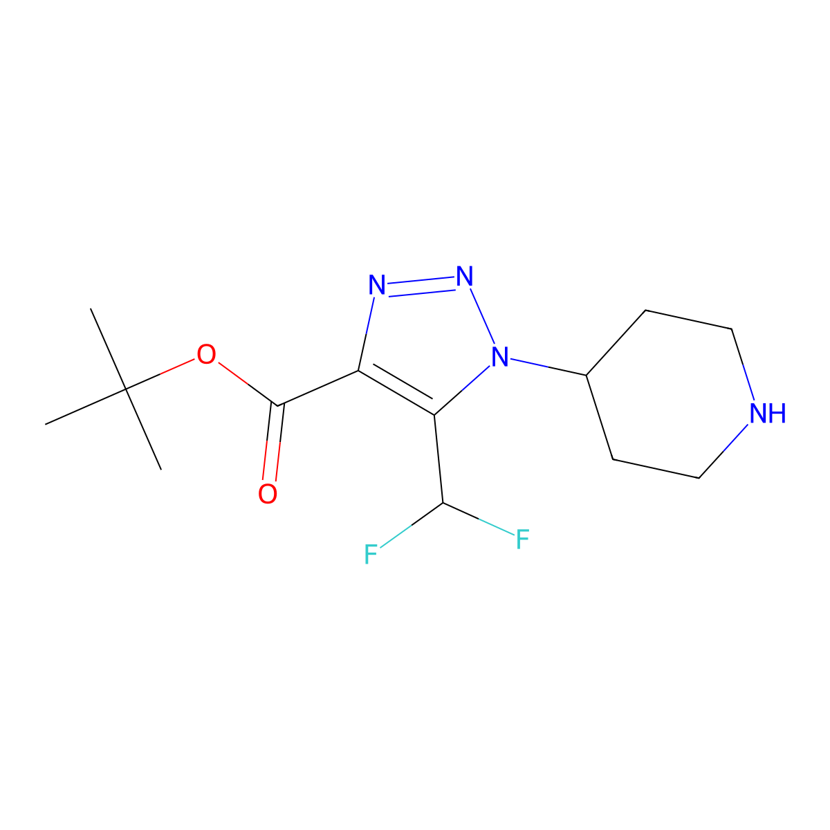 tert-butyl 5-(difluoromethyl)-1-(piperidin-4-yl)-1H-1,2,3-triazole-4-carboxylate molecular structure, CAS 2639410-49-2