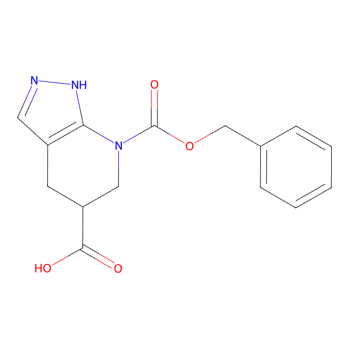 7-[(benzyloxy)carbonyl]-1H,4H,5H,6H,7H-pyrazolo[3,4-b]pyridine-5-carboxylic acid molecular structure, CAS 2639410-69-6