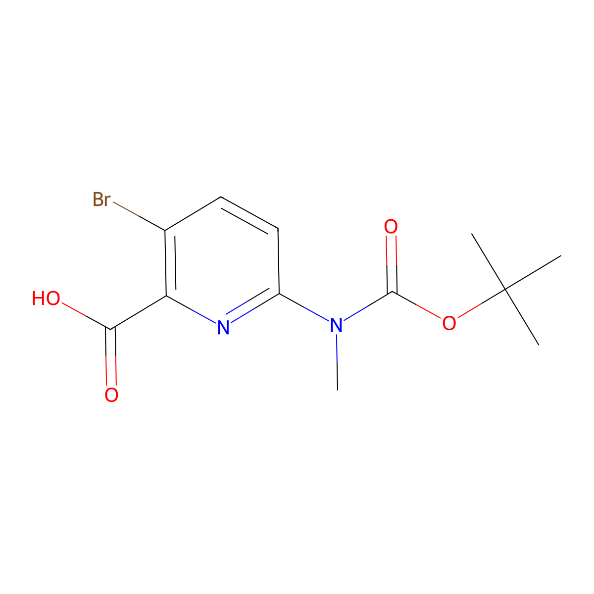 3-Bromo-6-{[(tert-butoxy)carbonyl](methyl)amino}pyridine-2-carboxylic acid molecular structure, CAS 2639410-72-1