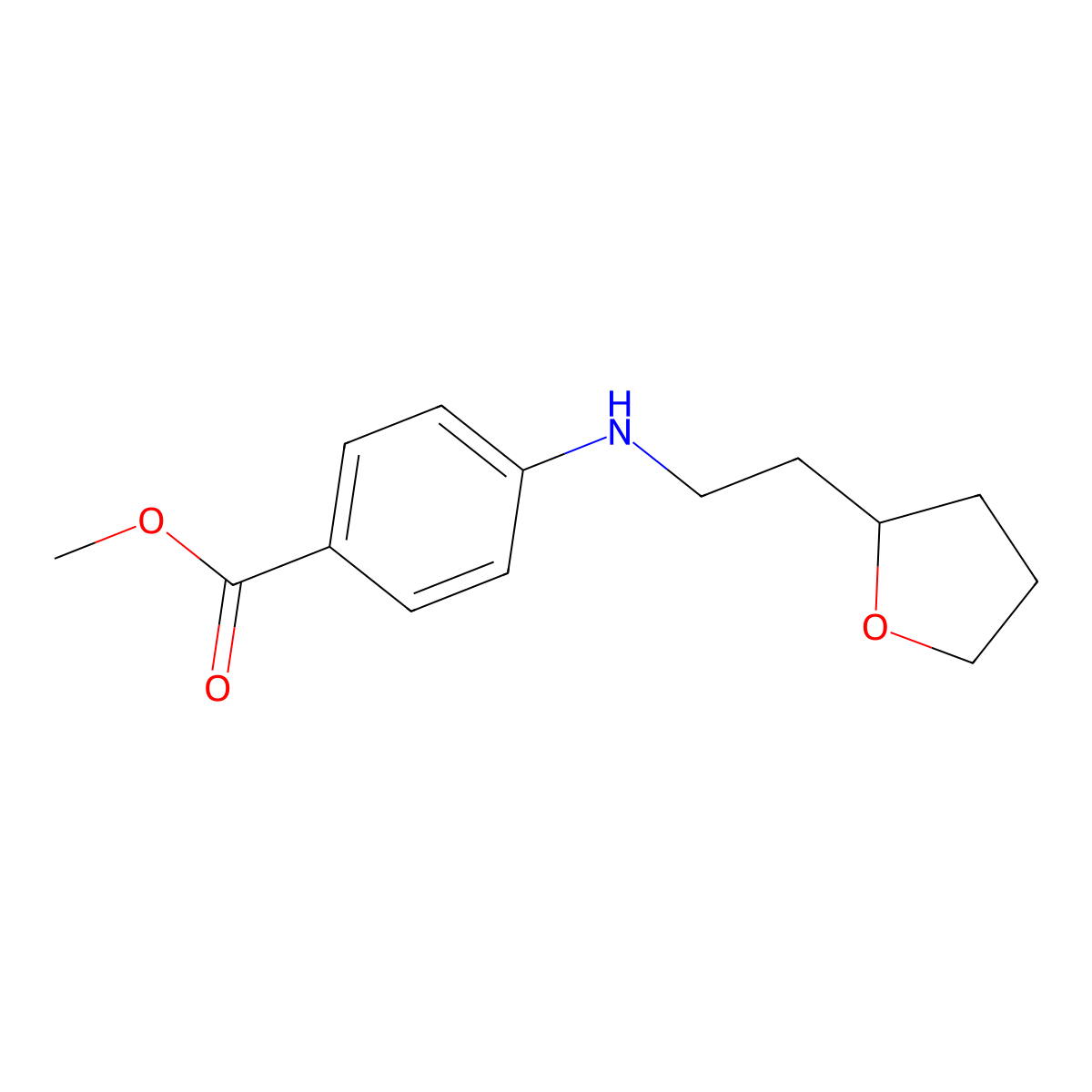 Methyl 4-{[2-(oxolan-2-yl)ethyl]amino}benzoate molecular structure, CAS 2639410-73-2