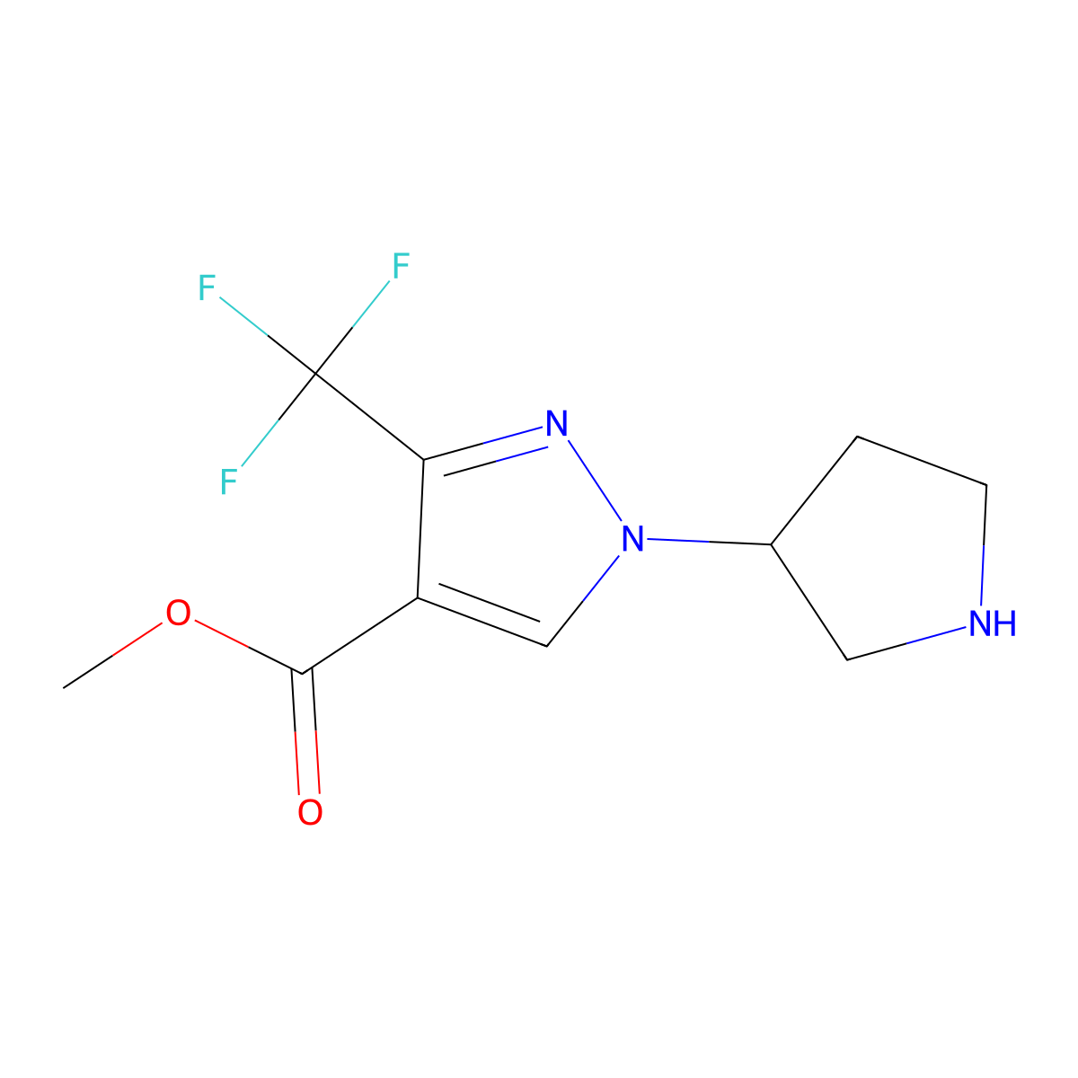 methyl 1-(pyrrolidin-3-yl)-3-(trifluoromethyl)-1H-pyrazole-4-carboxylate molecular structure, CAS 2639410-74-3