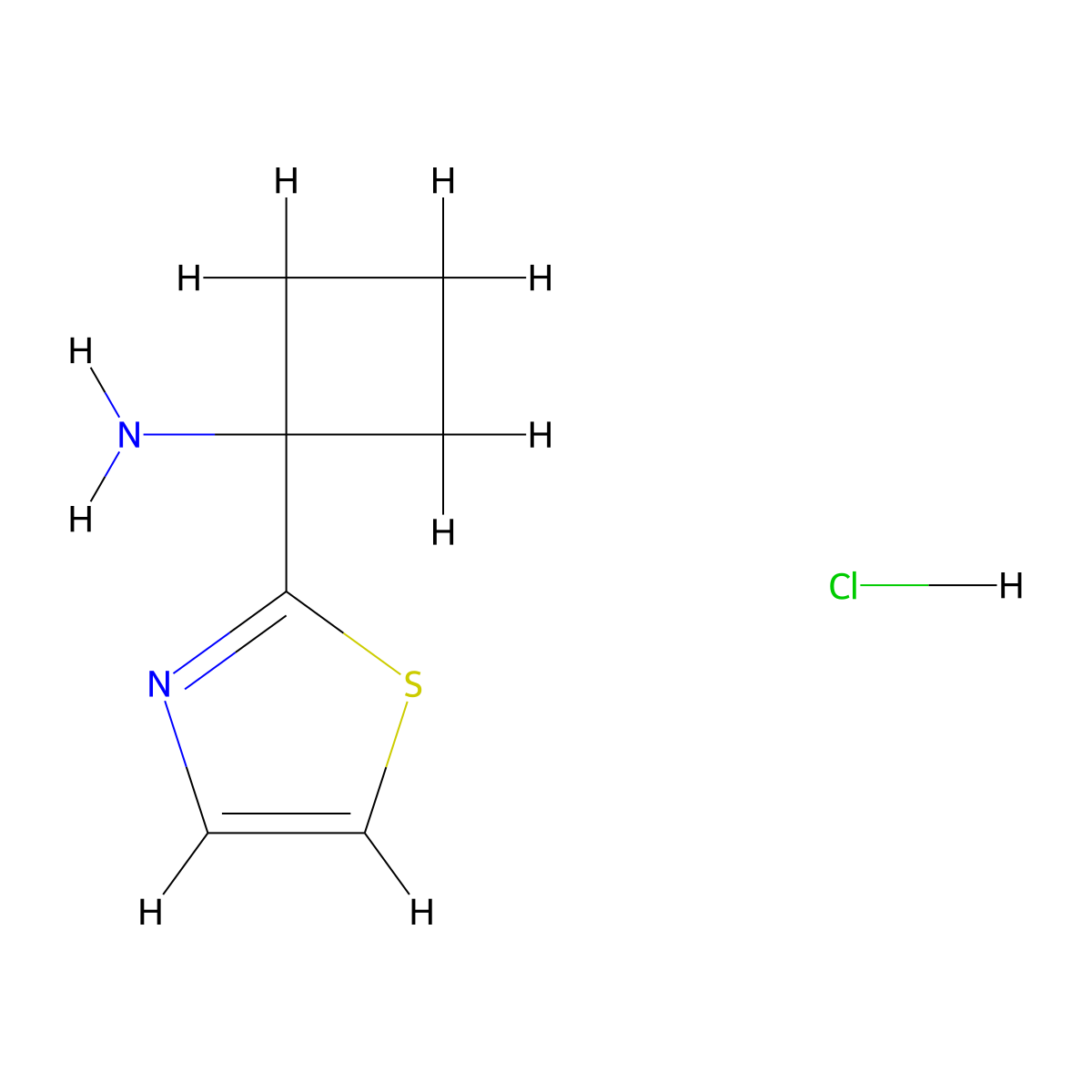 1-(1,3-Thiazol-2-yl)cyclobutan-1-amine hydrochloride molecular structure, CAS 2639410-85-6