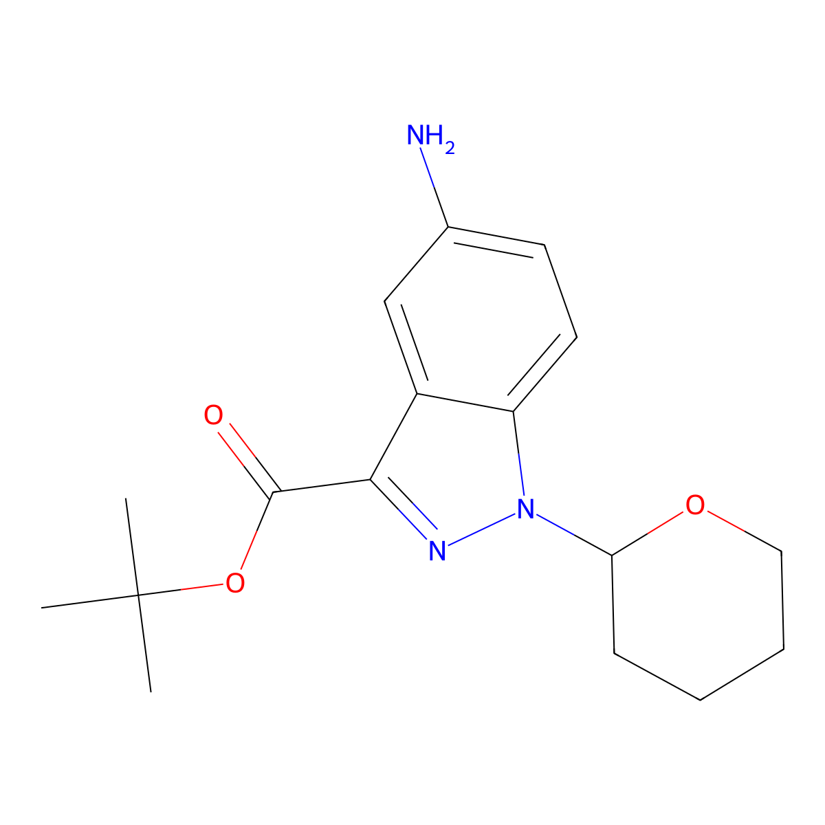 tert-butyl 5-amino-1-(oxan-2-yl)-1H-indazole-3-carboxylate molecular structure, CAS 2639411-04-2