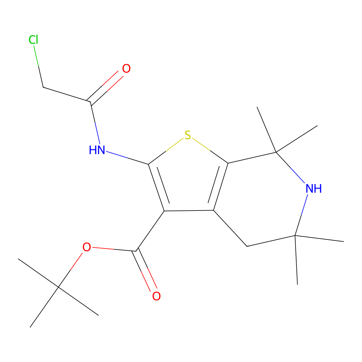 tert-butyl 2-(2-chloroacetamido)-5,5,7,7-tetramethyl-4H,5H,6H,7H-thieno[2,3-c]pyridine-3-carboxylate molecular structure, CAS 2639411-10-0