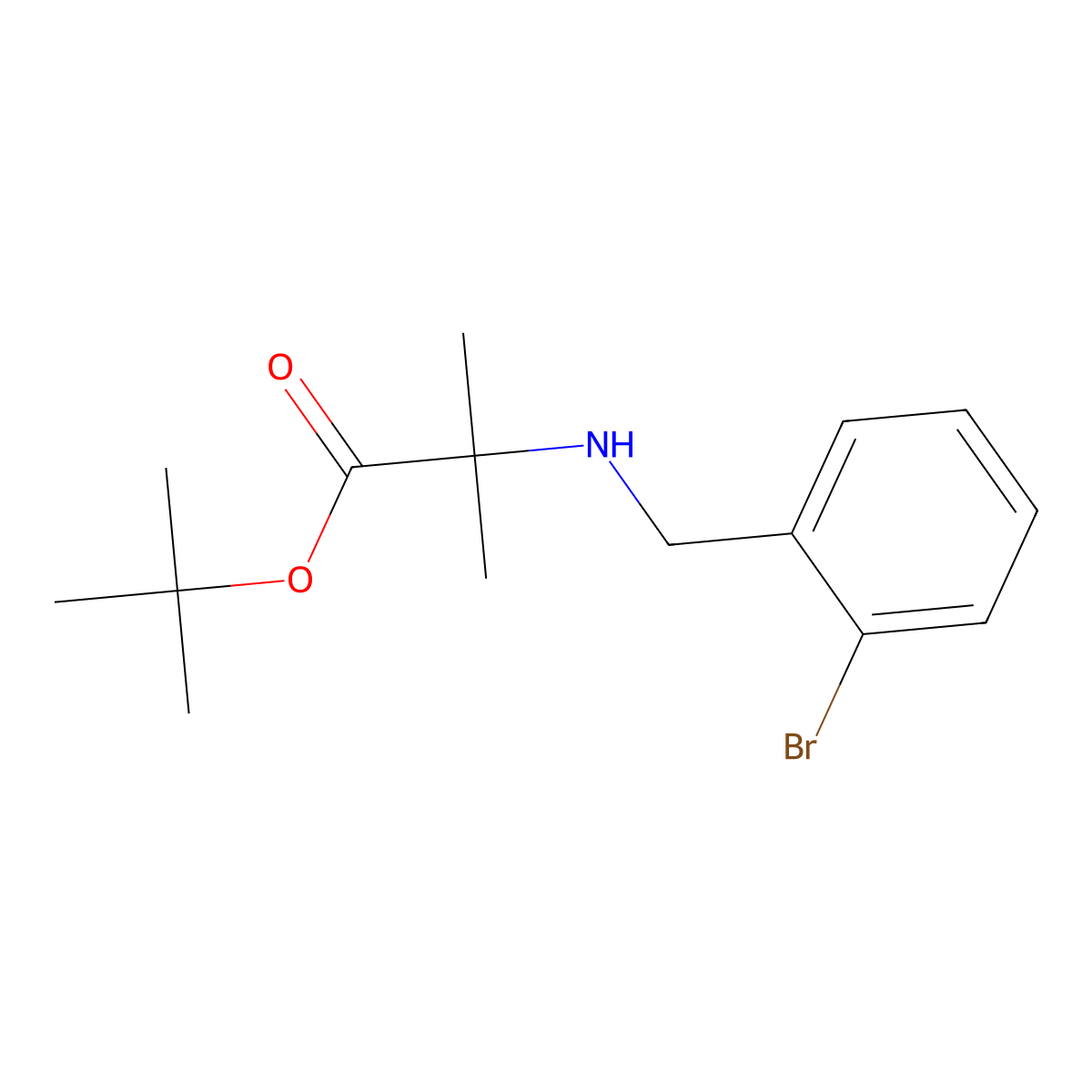 Tert-butyl 2-{[(2-bromophenyl)methyl]amino}-2-methylpropanoate molecular structure, CAS 2639411-20-2