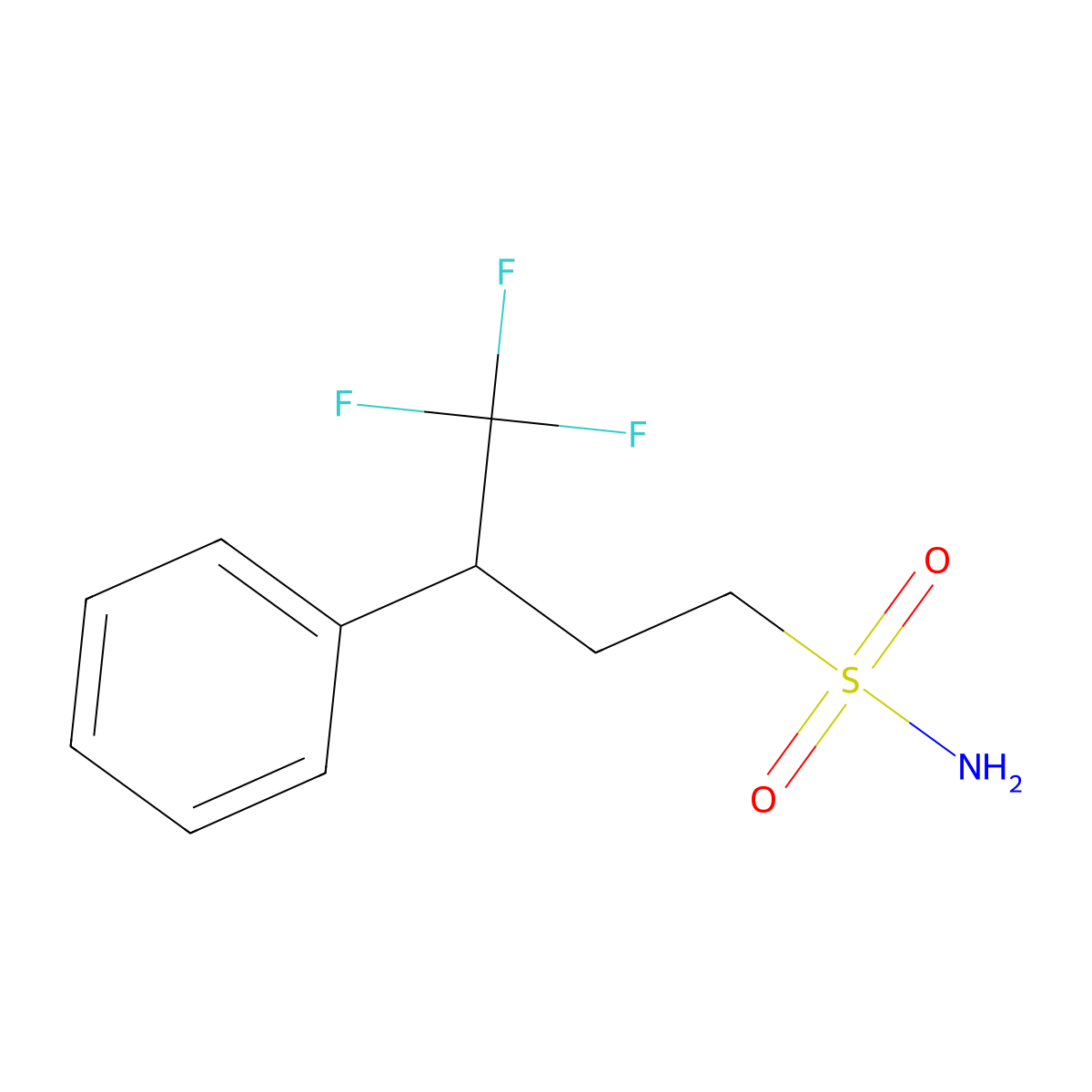 4,4,4-Trifluoro-3-phenylbutane-1-sulfonamide molecular structure, CAS 2639411-22-4