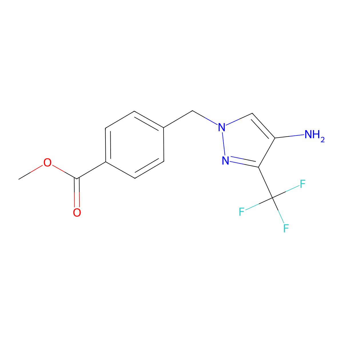 methyl 4-{[4-amino-3-(trifluoromethyl)-1H-pyrazol-1-yl]methyl}benzoate molecular structure, CAS 2639411-26-8