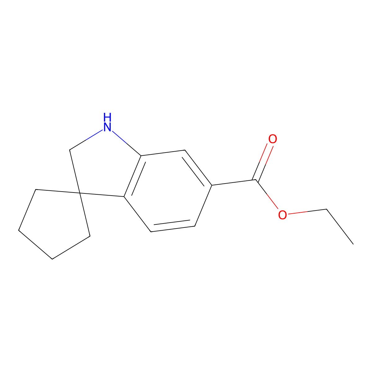 Ethyl 1',2'-dihydrospiro[cyclopentane-1,3'-indole]-6'-carboxylate molecular structure, CAS 2639411-29-1