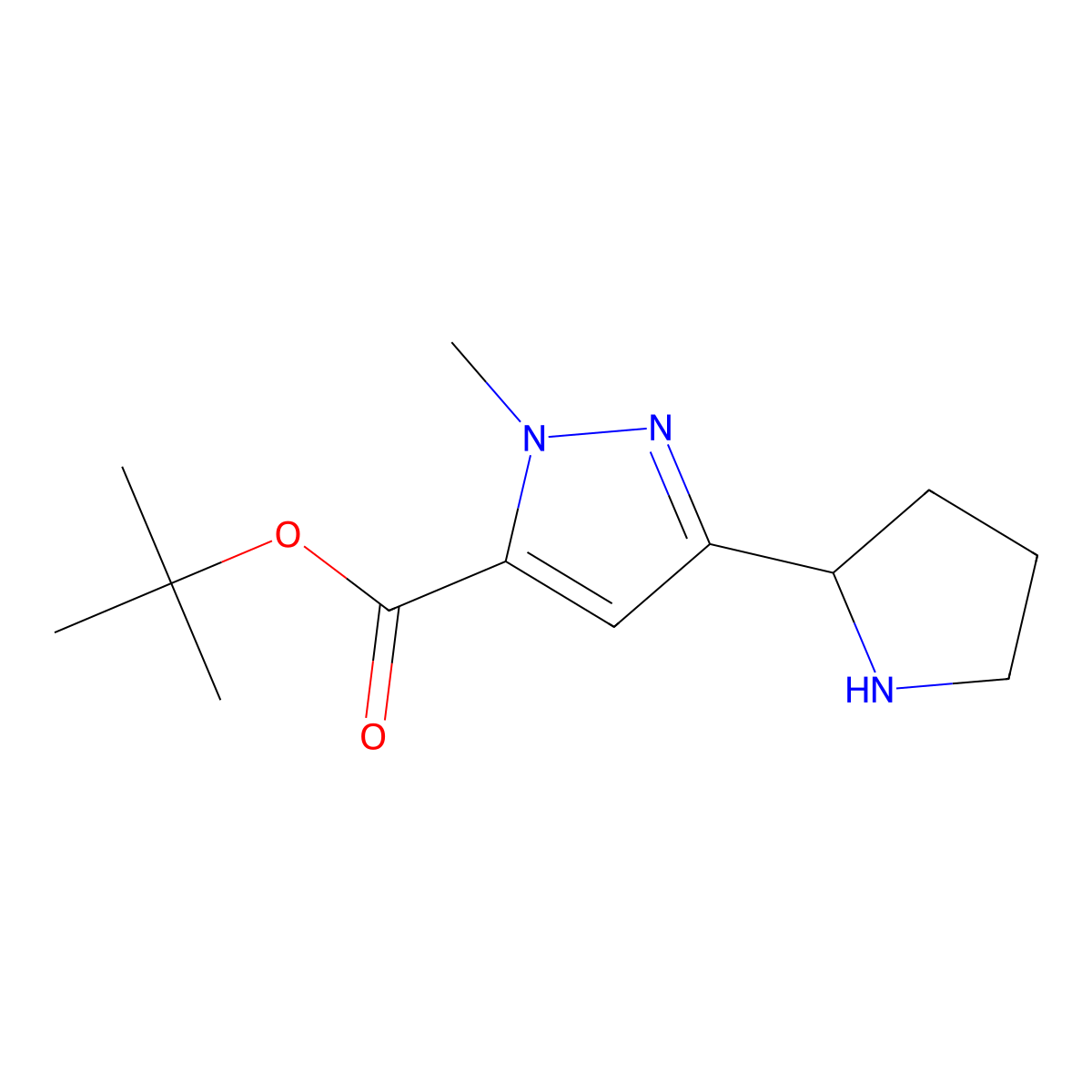 tert-butyl 1-methyl-3-(pyrrolidin-2-yl)-1H-pyrazole-5-carboxylate molecular structure, CAS 2639411-40-6
