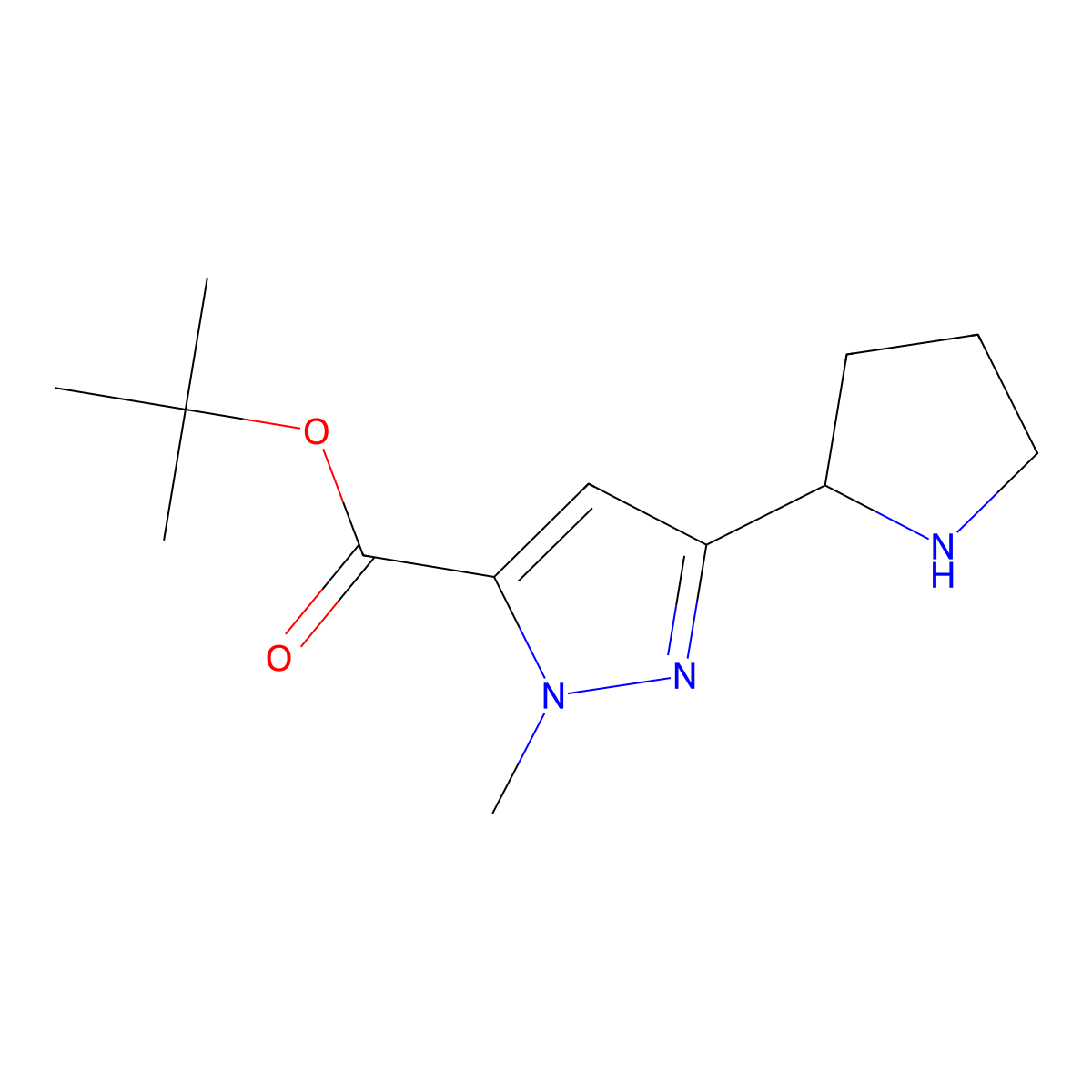 tert-butyl 1-methyl-3-(pyrrolidin-2-yl)-1H-pyrazole-5-carboxylate molecular structure, CAS 2639411-40-6