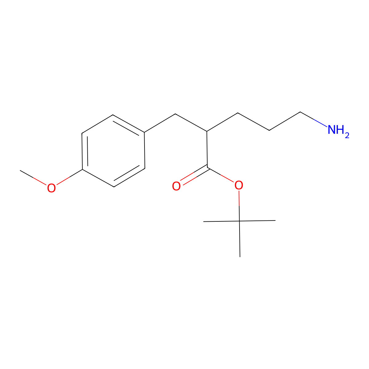 Tert-butyl 5-amino-2-[(4-methoxyphenyl)methyl]pentanoate molecular structure, CAS 2639411-46-2