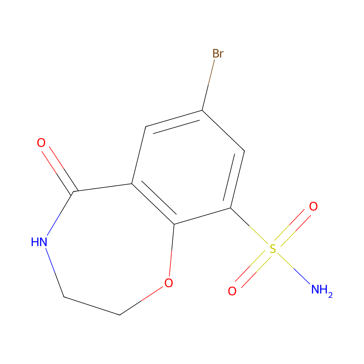 7-Bromo-5-oxo-2,3,4,5-tetrahydro-1,4-benzoxazepine-9-sulfonamide molecular structure, CAS 2639411-59-7