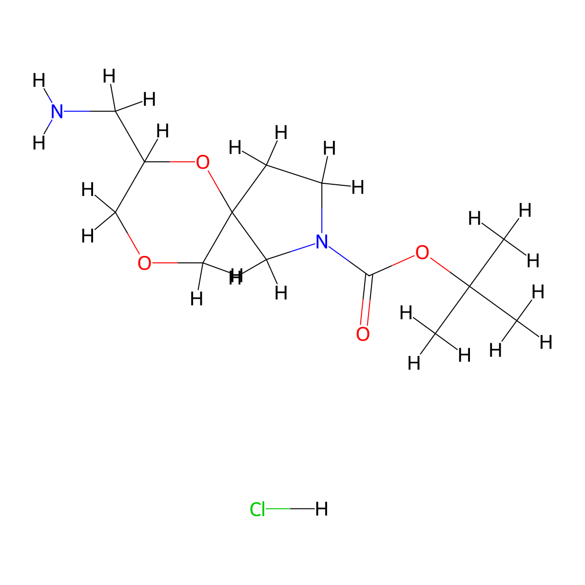 Tert-butyl 7-(aminomethyl)-6,9-dioxa-2-azaspiro[4.5]decane-2-carboxylate hydrochloride molecular structure, CAS 2639411-71-3