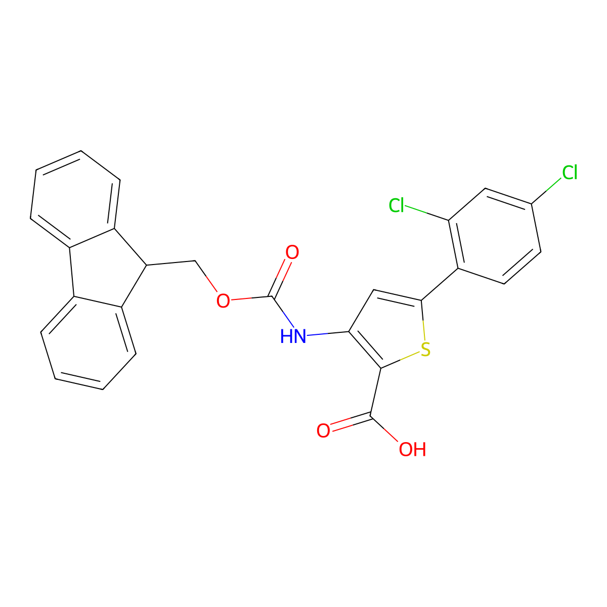 5-(2,4-dichlorophenyl)-3-({[(9H-fluoren-9-yl)methoxy]carbonyl}amino)thiophene-2-carboxylic acid molecular structure, CAS 2639411-92-8