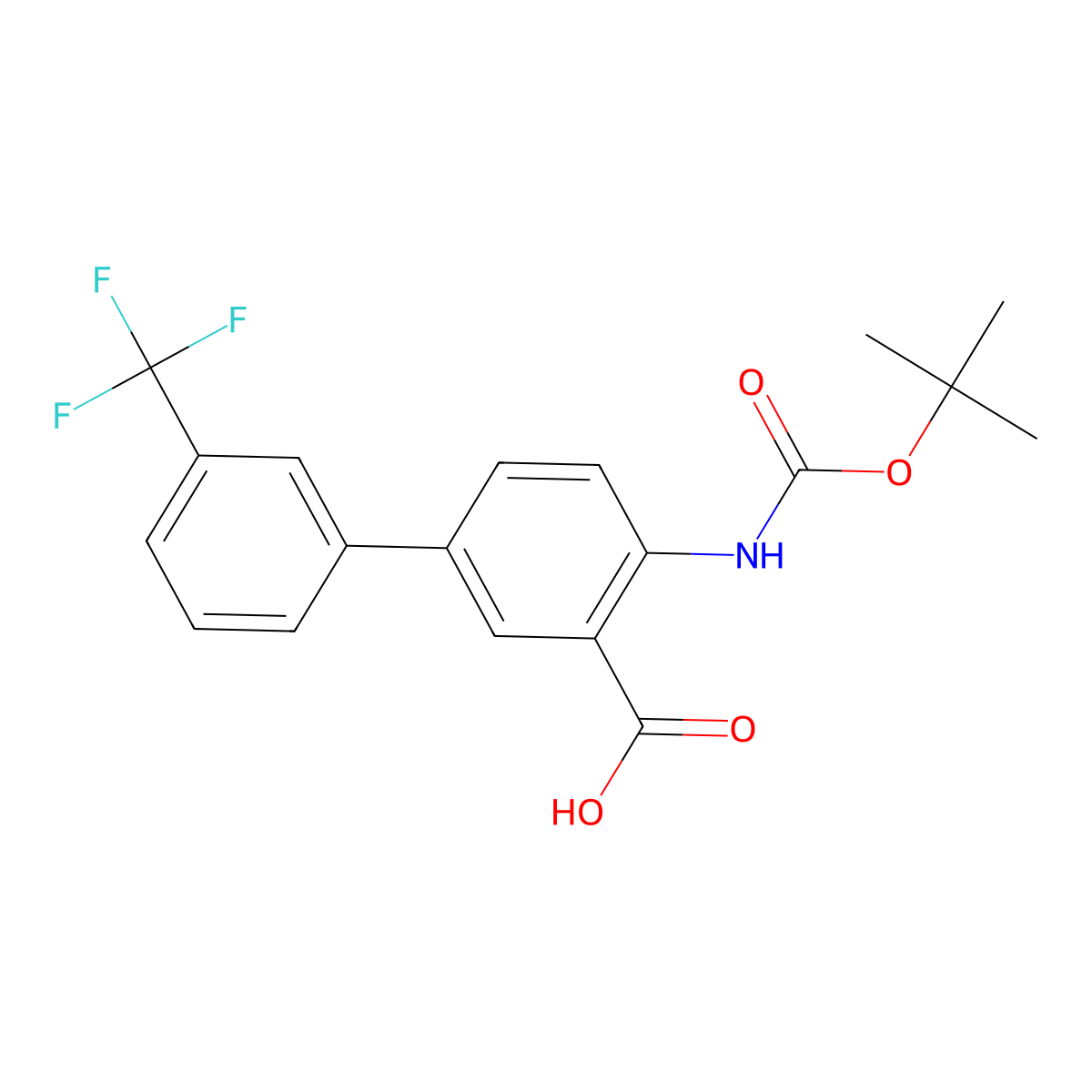 4-{[(Tert-butoxy)carbonyl]amino}-3'-(trifluoromethyl)-[1,1'-biphenyl]-3-carboxylic acid molecular structure, CAS 2639411-98-4