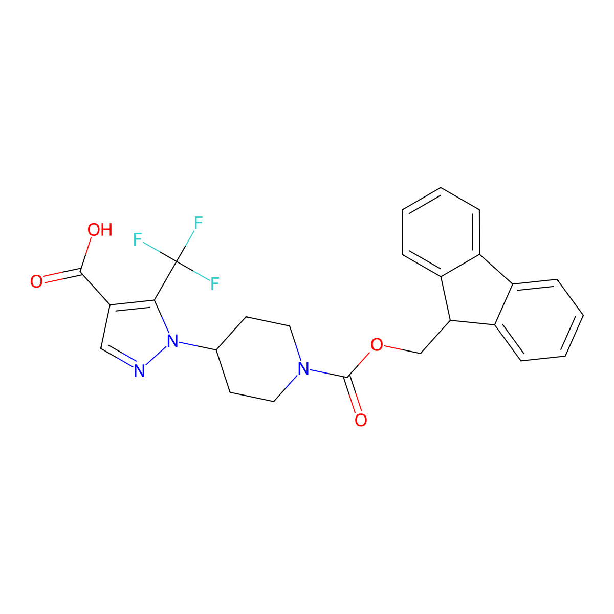 1-(1-{[(9H-fluoren-9-yl)methoxy]carbonyl}piperidin-4-yl)-5-(trifluoromethyl)-1H-pyrazole-4-carboxylic acid molecular structure, CAS 2639412-01-2