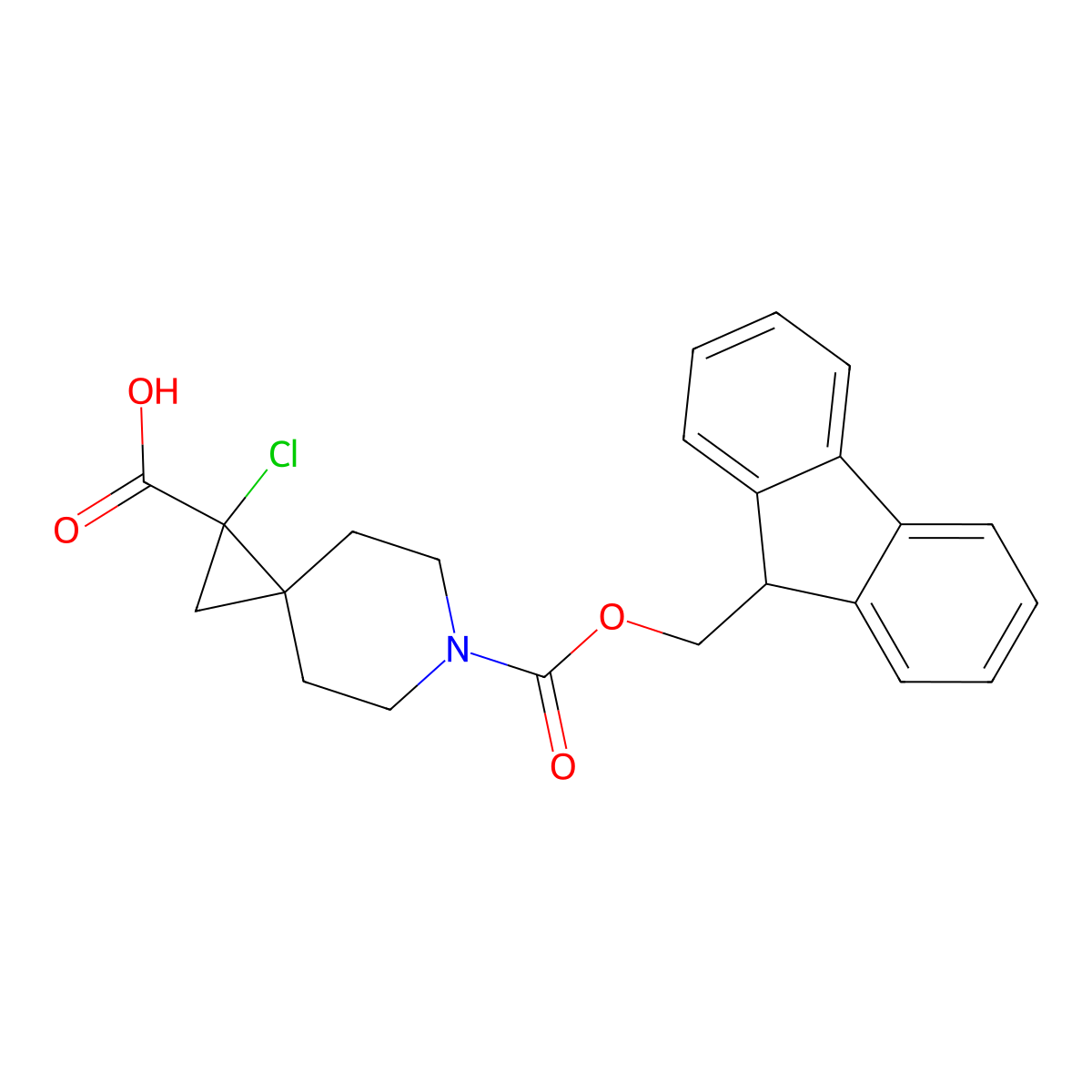 1-chloro-6-{[(9H-fluoren-9-yl)methoxy]carbonyl}-6-azaspiro[2.5]octane-1-carboxylic acid molecular structure, CAS 2639412-03-4