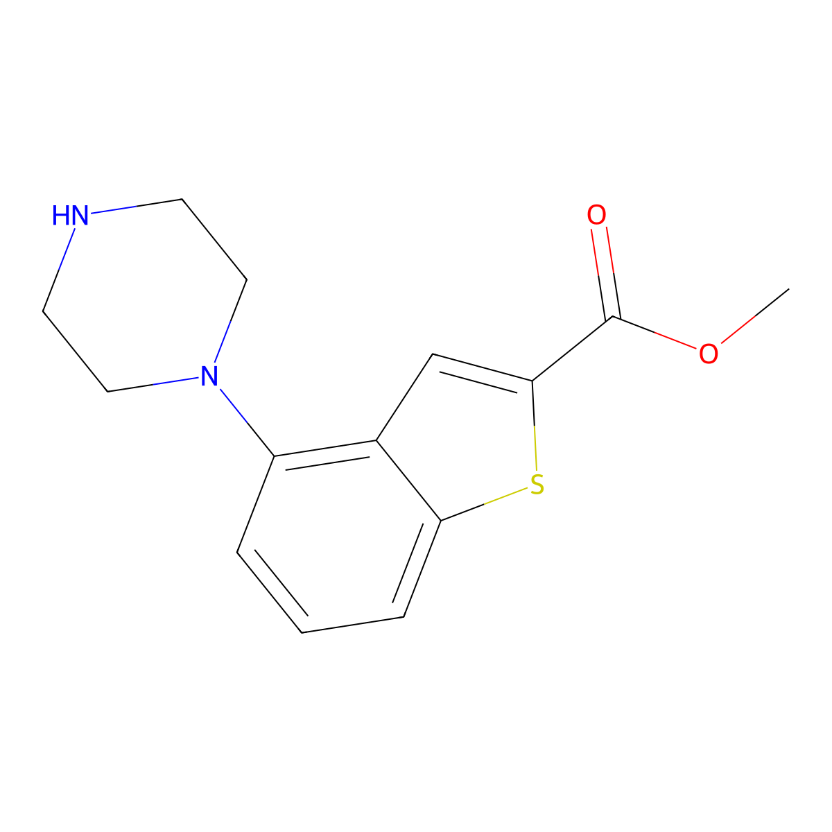Methyl 4-(piperazin-1-yl)-1-benzothiophene-2-carboxylate molecular structure, CAS 2639412-18-1
