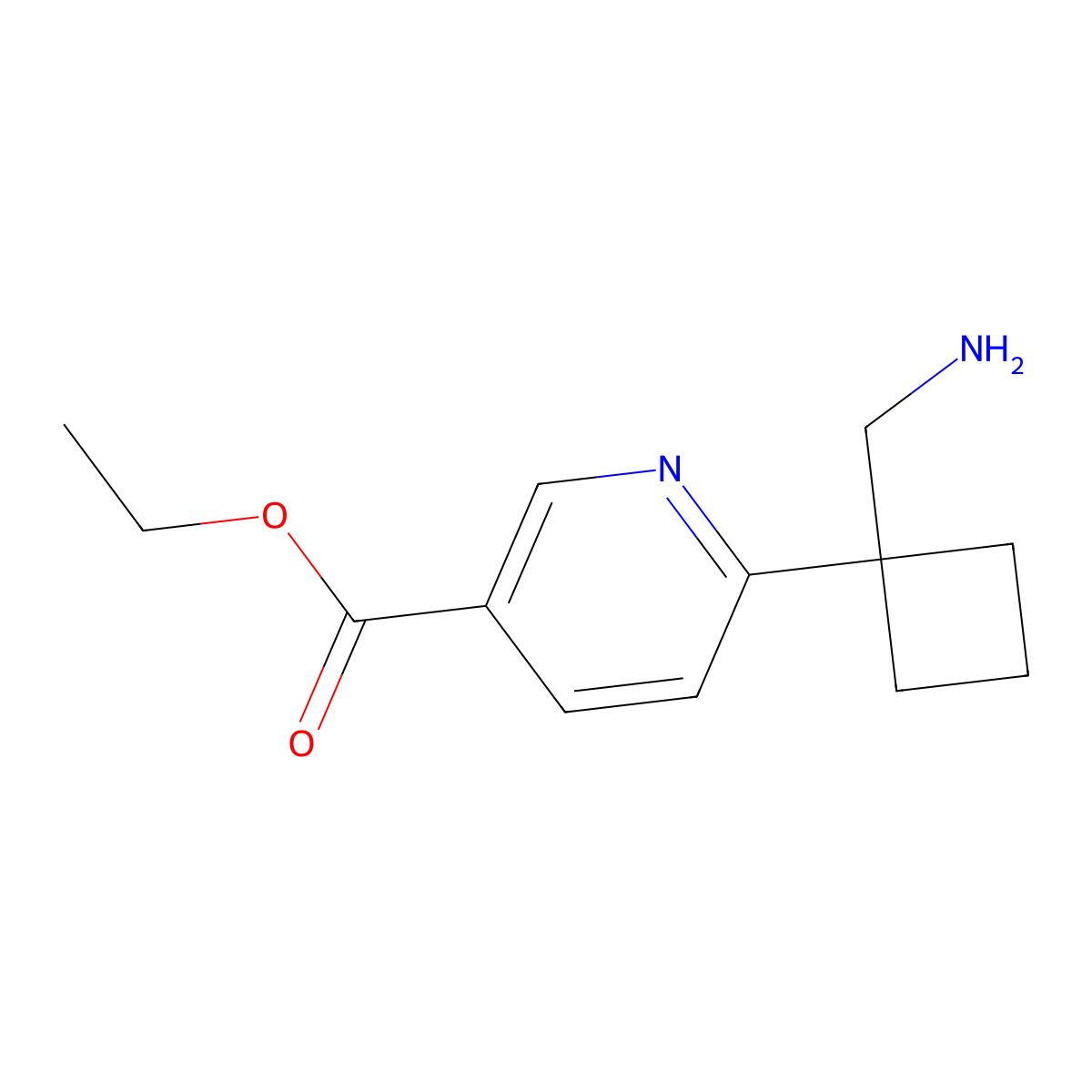Ethyl 6-[1-(aminomethyl)cyclobutyl]pyridine-3-carboxylate molecular structure, CAS 2639412-19-2