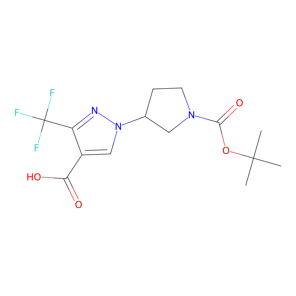 1-{1-[(tert-butoxy)carbonyl]pyrrolidin-3-yl}-3-(trifluoromethyl)-1H-pyrazole-4-carboxylic acid molecular structure, CAS 2639412-23-8