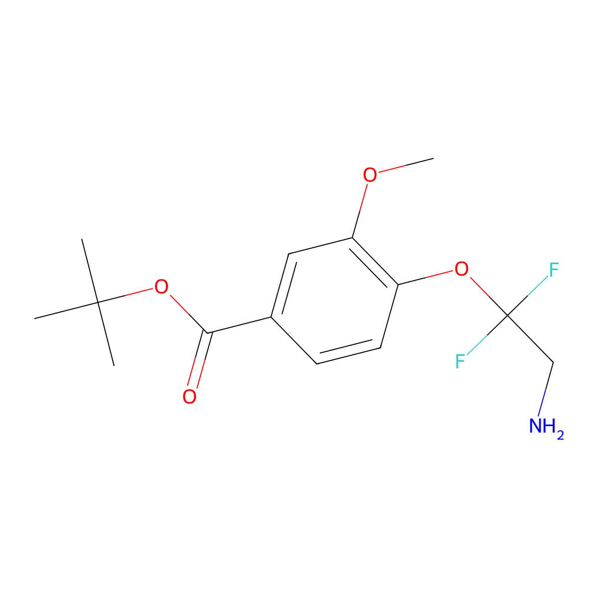 Tert-butyl 4-(2-amino-1,1-difluoroethoxy)-3-methoxybenzoate molecular structure, CAS 2639412-29-4