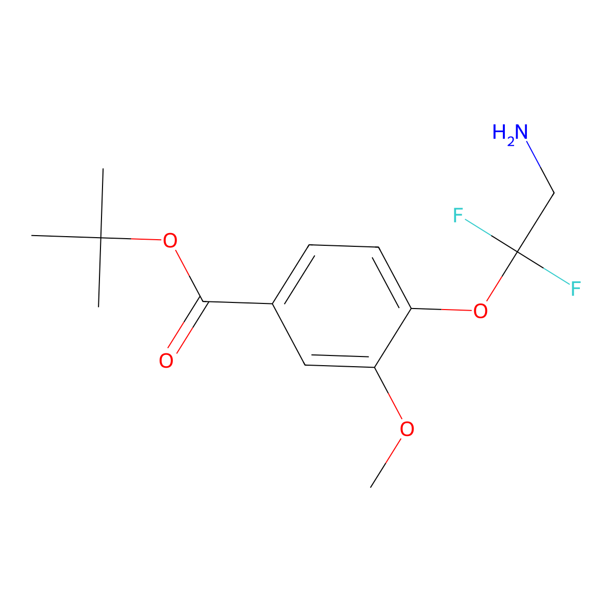Tert-butyl 4-(2-amino-1,1-difluoroethoxy)-3-methoxybenzoate molecular structure, CAS 2639412-29-4