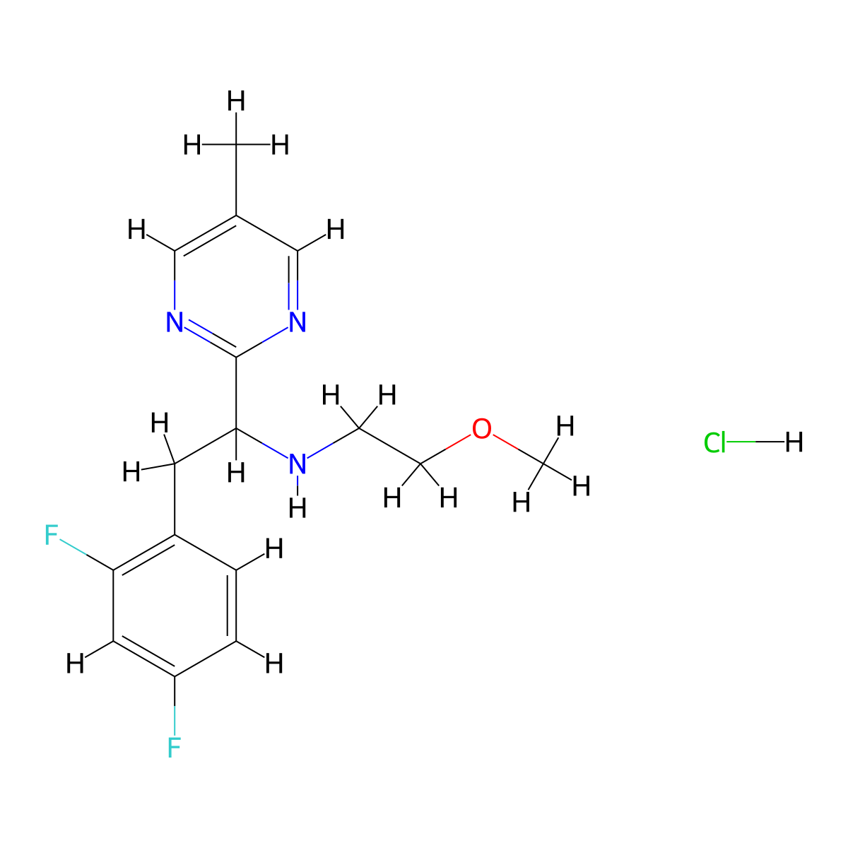 (2-(2,4-Difluorophenyl)-1-(5-methylpyrimidin-2-yl)ethyl)(2-methoxyethyl)amine hydrochloride molecular structure, CAS 2639412-32-9