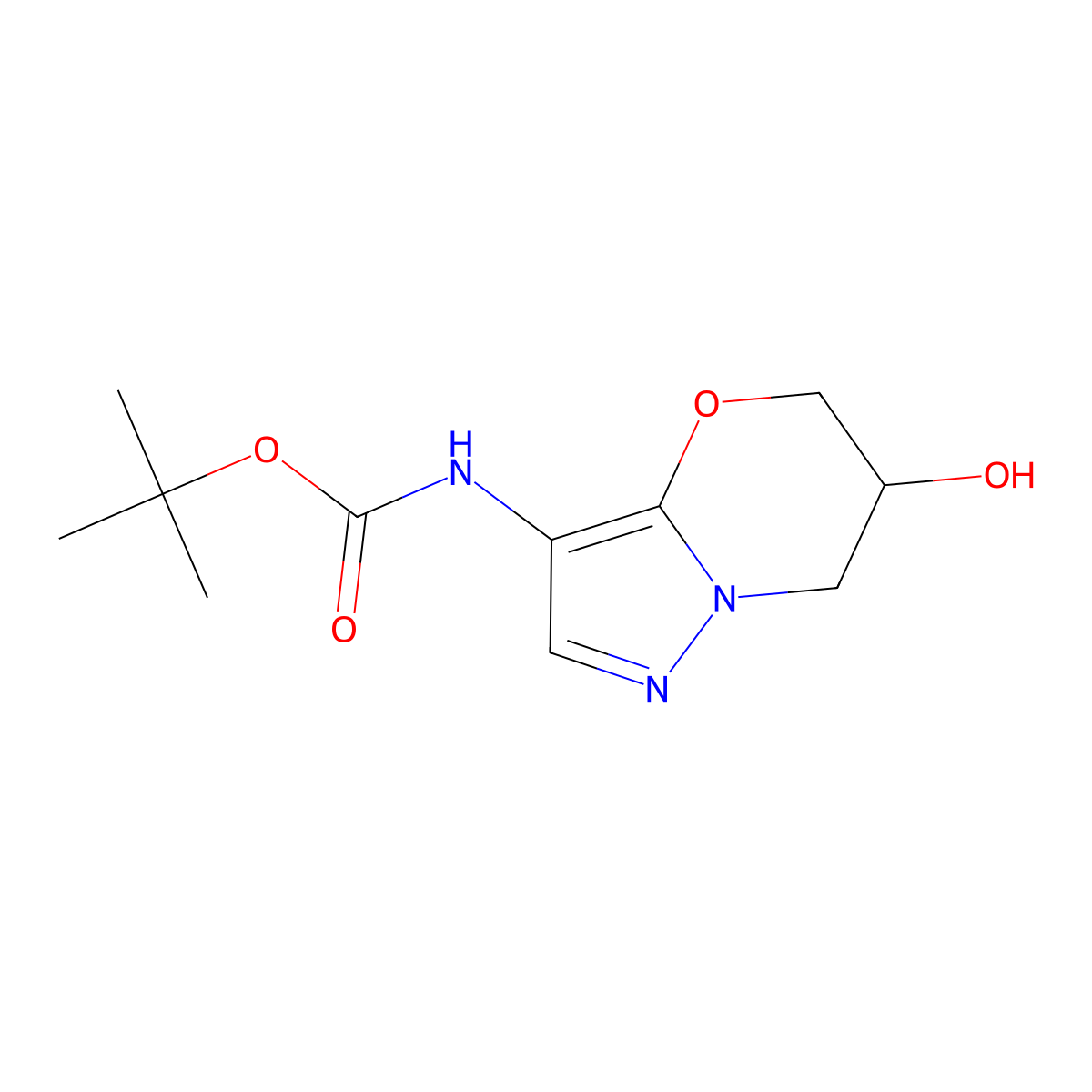 tert-butyl N-{6-hydroxy-5H,6H,7H-pyrazolo[3,2-b][1,3]oxazin-3-yl}carbamate molecular structure, CAS 2639412-44-3