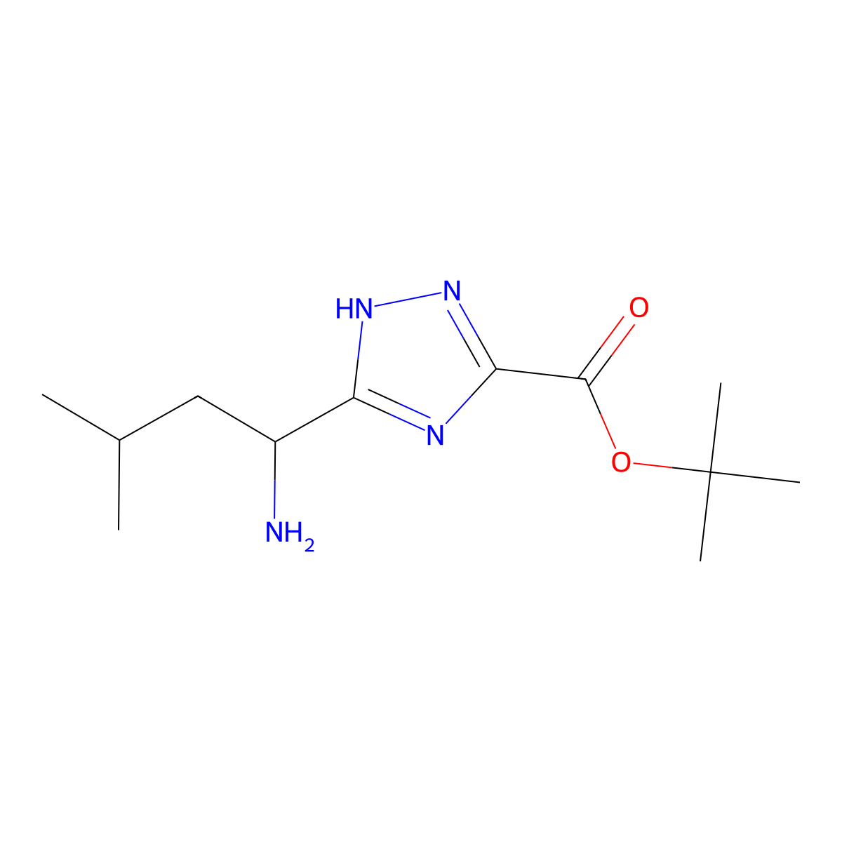 tert-butyl 3-(1-amino-3-methylbutyl)-1H-1,2,4-triazole-5-carboxylate molecular structure, CAS 2639412-56-7