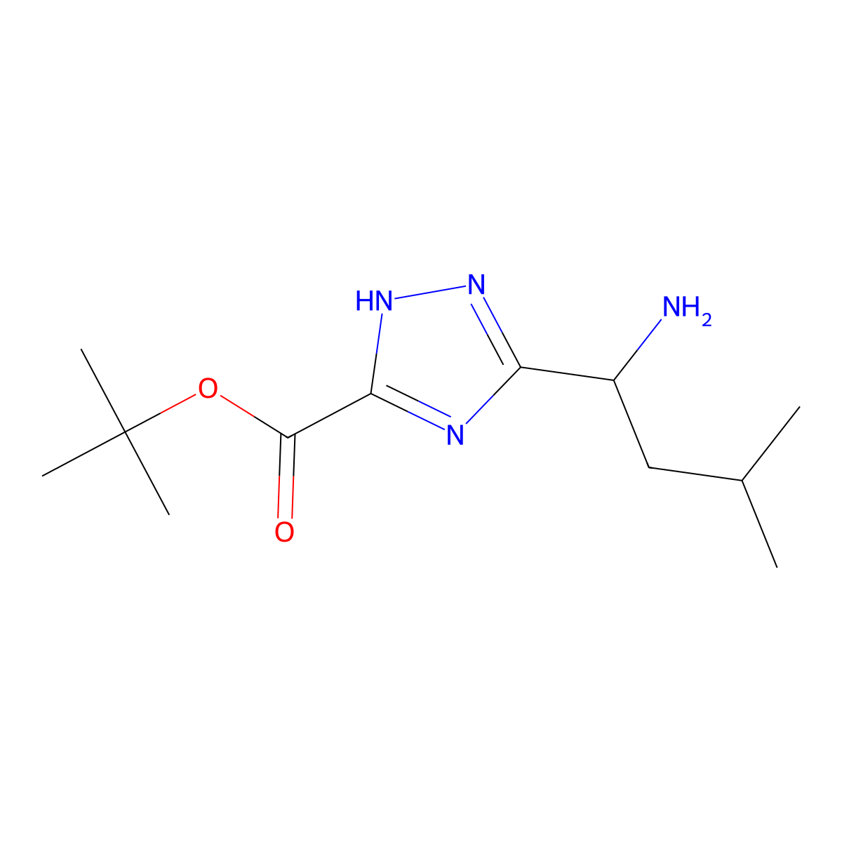 tert-butyl 3-(1-amino-3-methylbutyl)-1H-1,2,4-triazole-5-carboxylate molecular structure, CAS 2639412-56-7