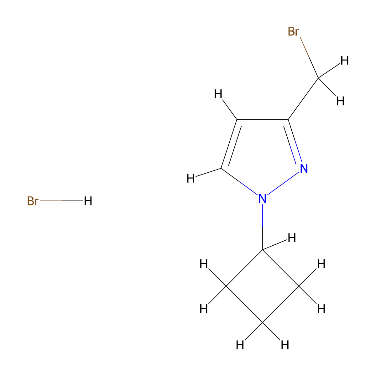 3-(bromomethyl)-1-cyclobutyl-1H-pyrazole hydrobromide molecular structure, CAS 2639412-64-7