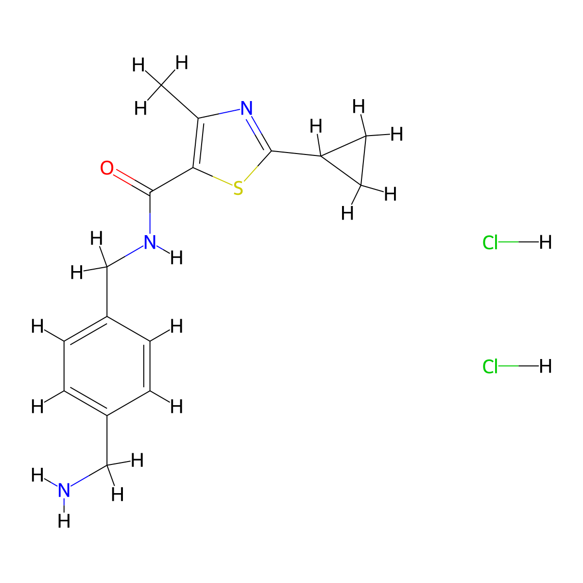 N-{[4-(aminomethyl)phenyl]methyl}-2-cyclopropyl-4-methyl-1,3-thiazole-5-carboxamide dihydrochloride molecular structure, CAS 2639412-72-7