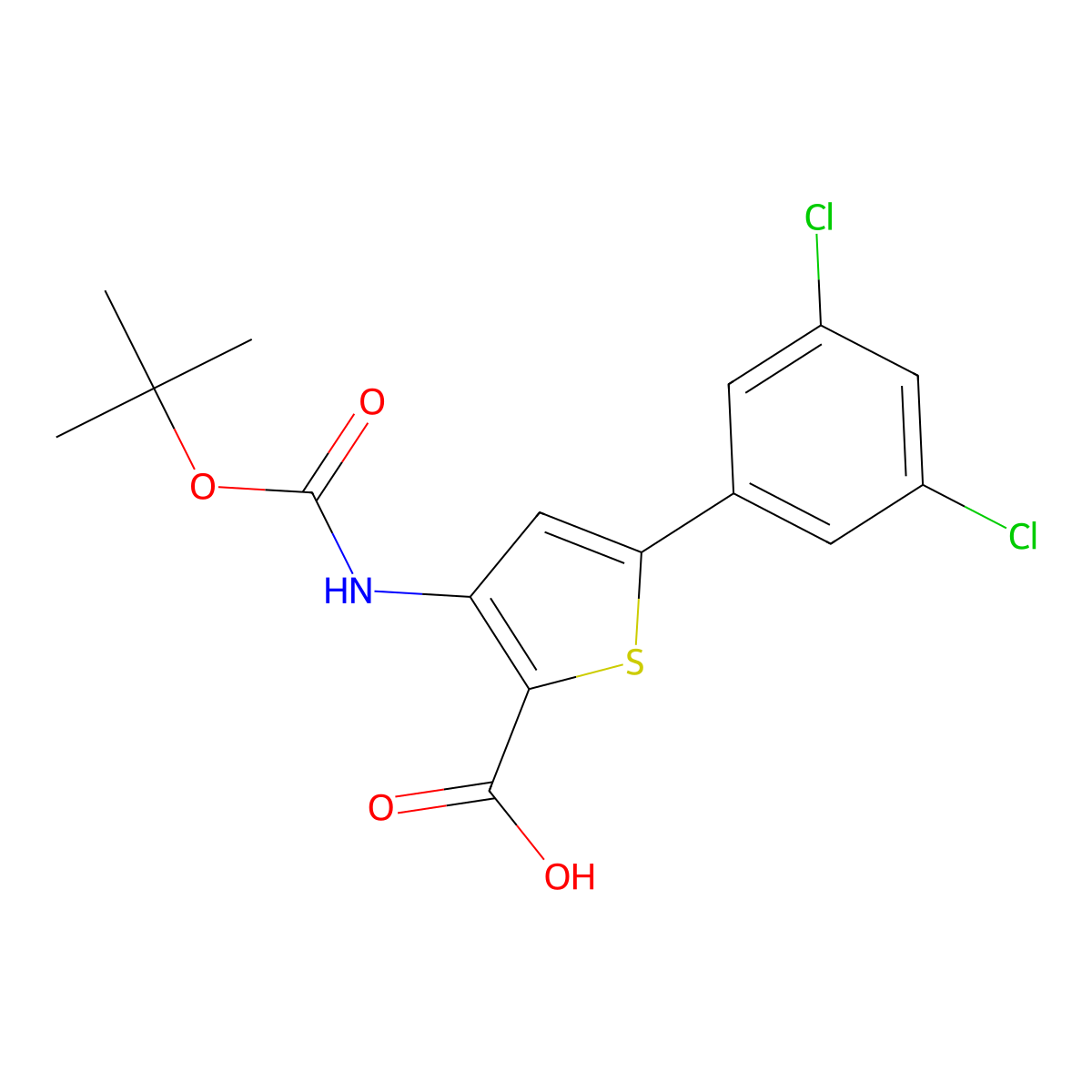 3-{[(Tert-butoxy)carbonyl]amino}-5-(3,5-dichlorophenyl)thiophene-2-carboxylic acid molecular structure, CAS 2639412-73-8