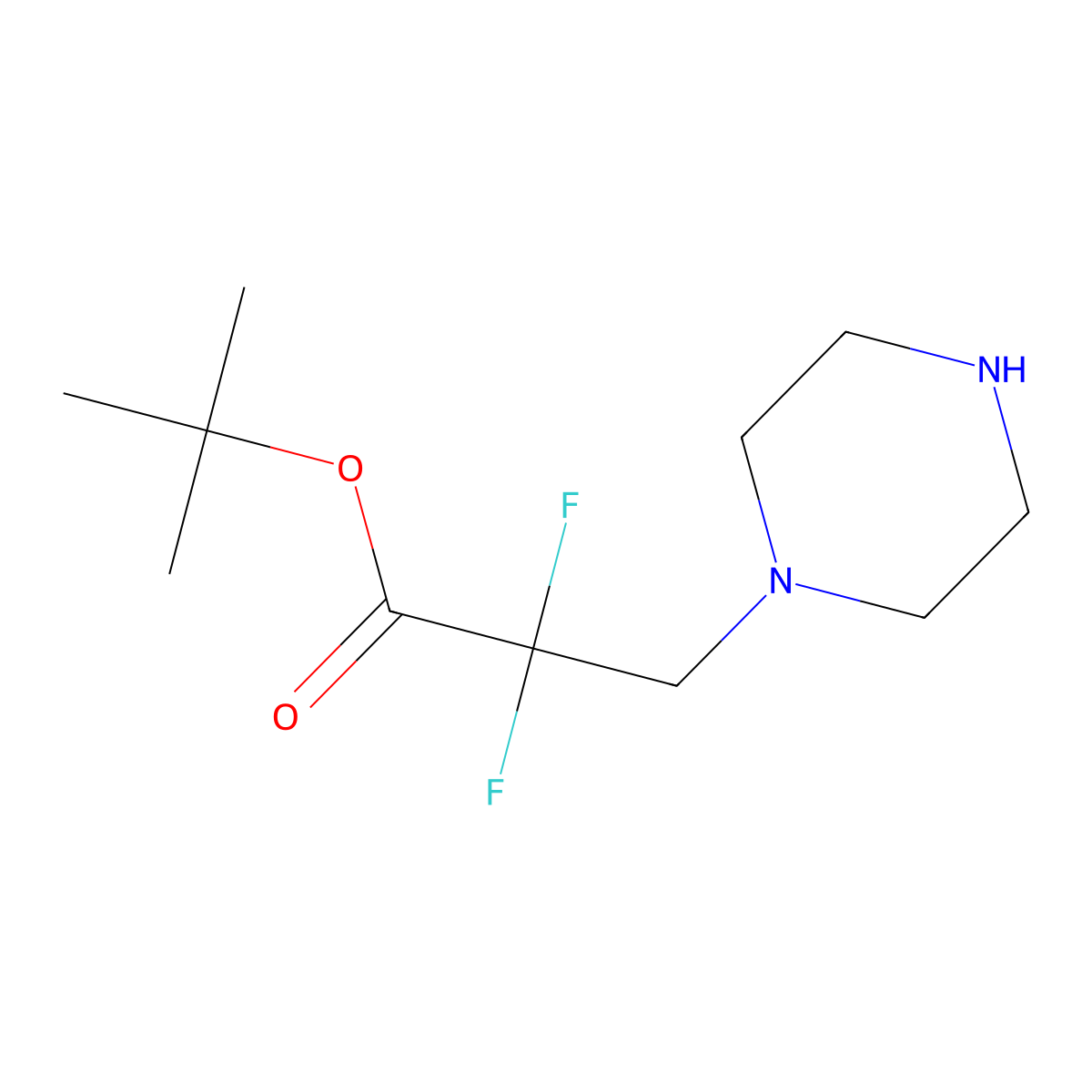 Tert-butyl 2,2-difluoro-3-(piperazin-1-yl)propanoate molecular structure, CAS 2639412-77-2
