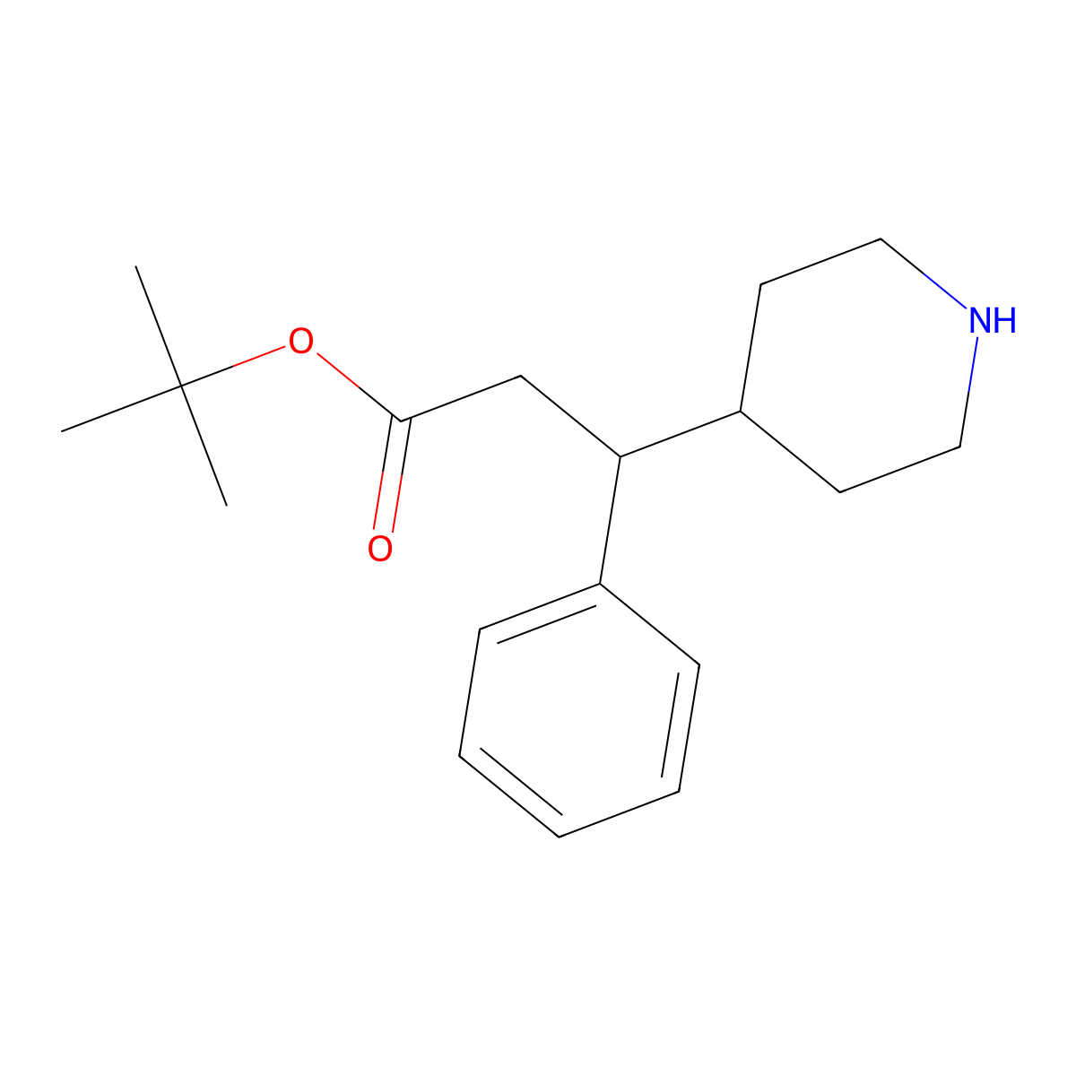 Tert-butyl 3-phenyl-3-(piperidin-4-yl)propanoate molecular structure, CAS 2639412-81-8