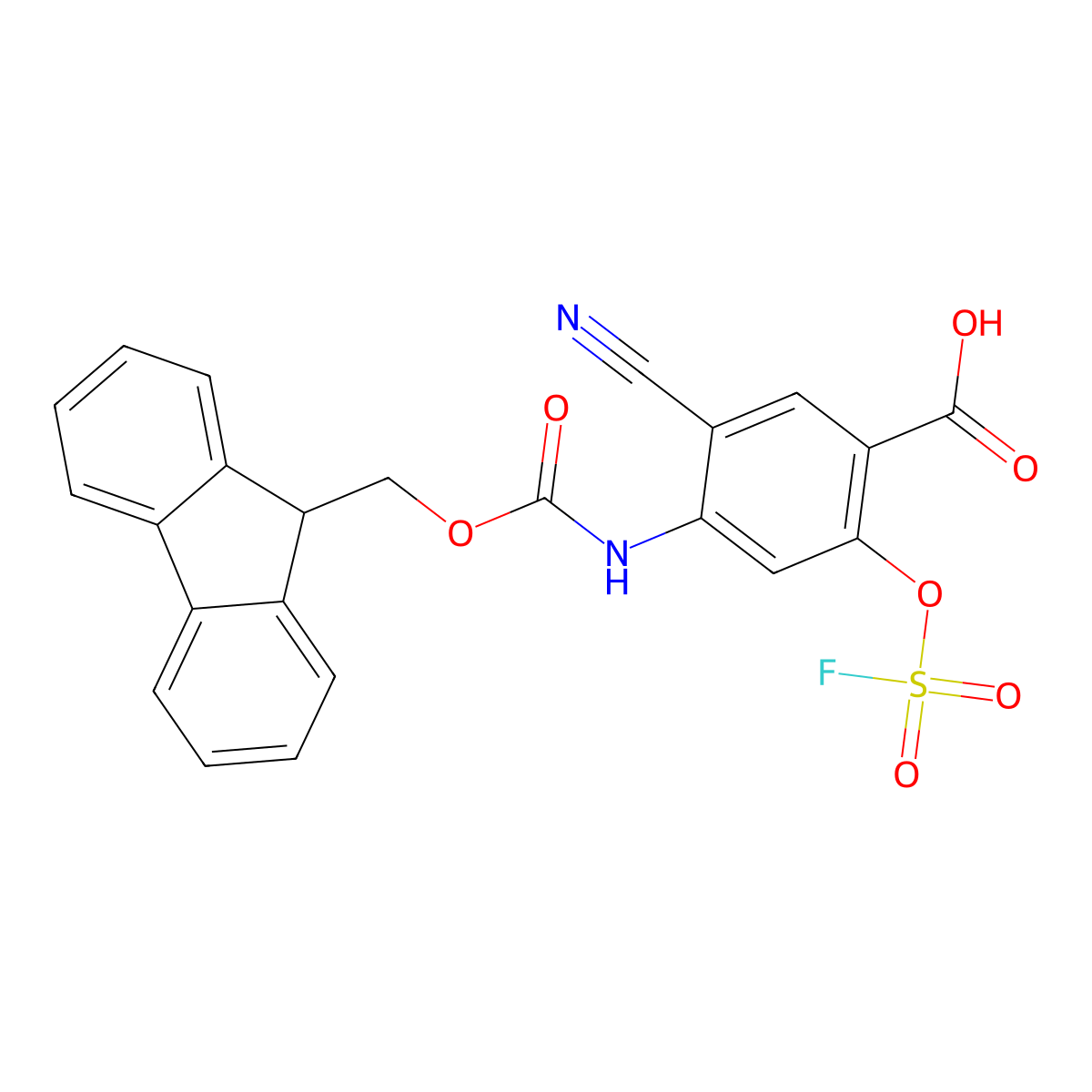 5-cyano-4-({[(9H-fluoren-9-yl)methoxy]carbonyl}amino)-2-[(fluorosulfonyl)oxy]benzoic acid molecular structure, CAS 2639412-84-1
