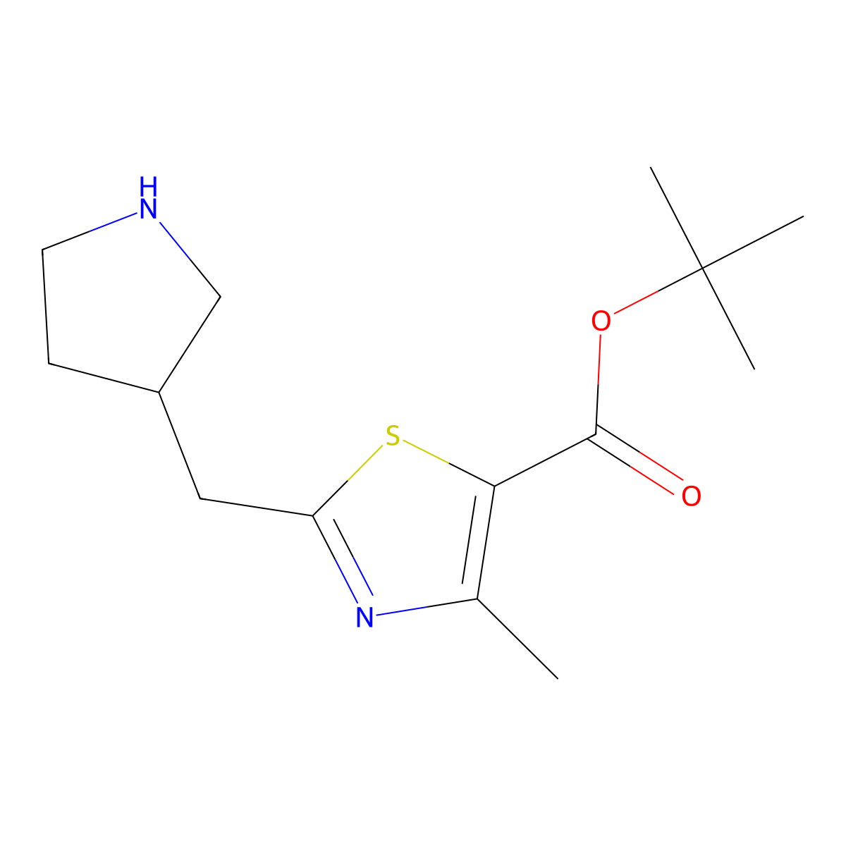 Tert-butyl 4-methyl-2-[(pyrrolidin-3-yl)methyl]-1,3-thiazole-5-carboxylate molecular structure, CAS 2639412-90-9