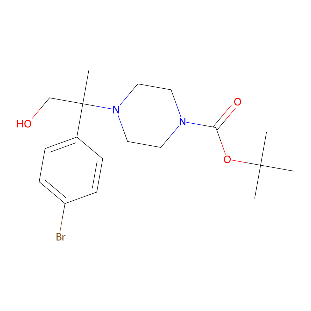 Tert-butyl 4-[2-(4-bromophenyl)-1-hydroxypropan-2-yl]piperazine-1-carboxylate molecular structure, CAS 2639412-99-8