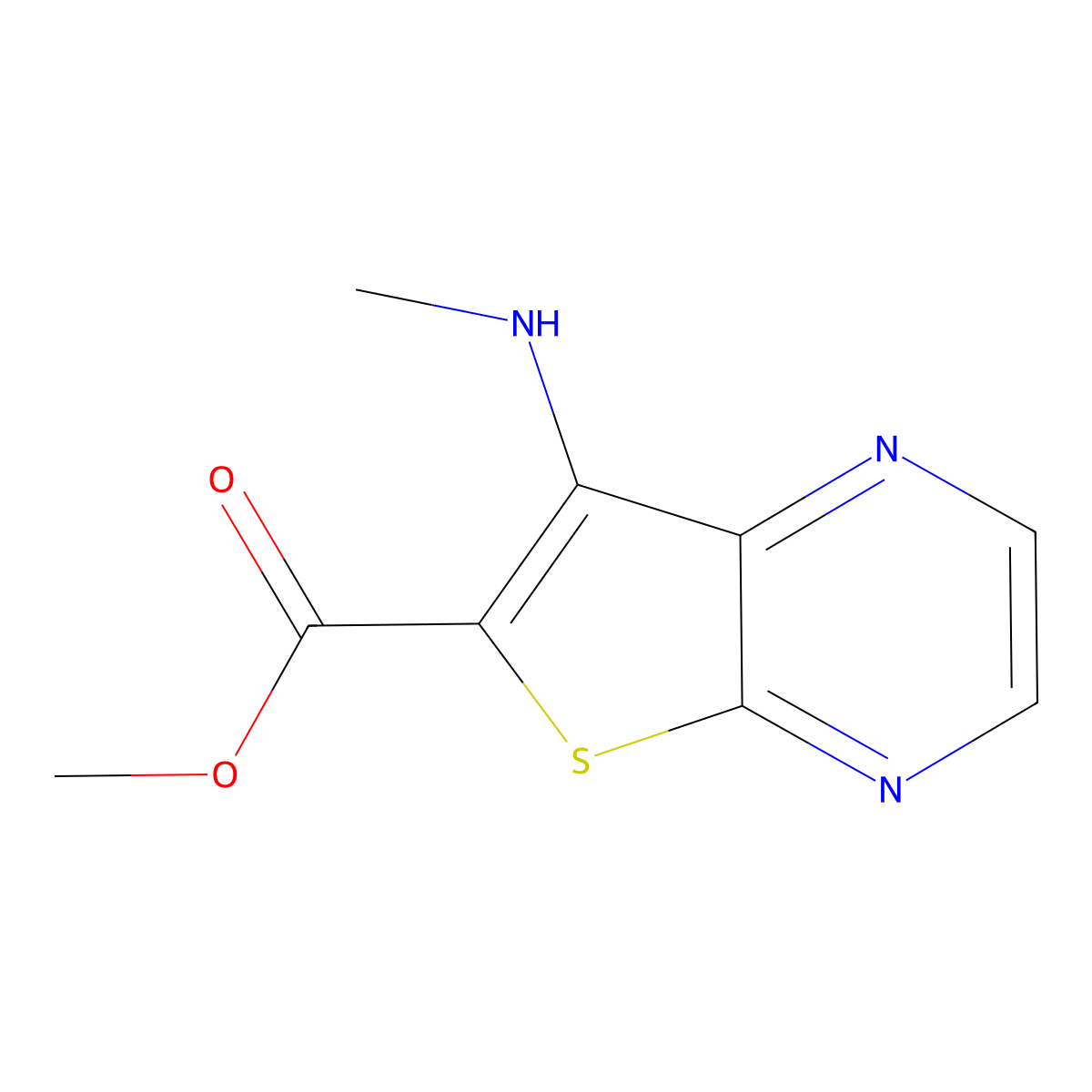 Methyl 7-(methylamino)thieno[2,3-b]pyrazine-6-carboxylate molecular structure, CAS 2639413-06-0