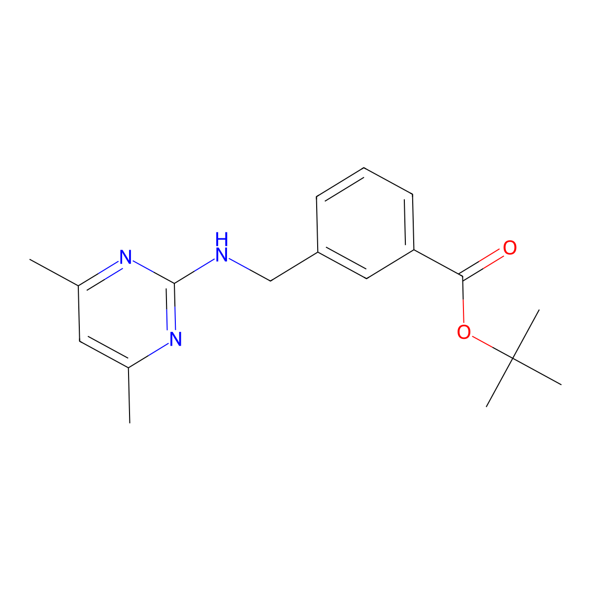 Tert-butyl 3-{[(4,6-dimethylpyrimidin-2-yl)amino]methyl}benzoate molecular structure, CAS 2639413-24-2