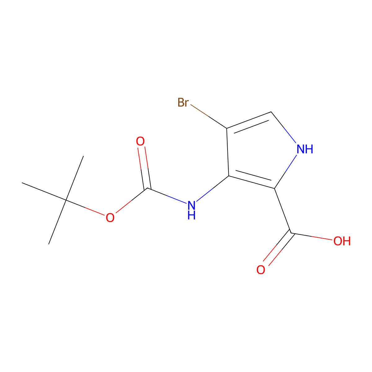 4-bromo-3-{[(tert-butoxy)carbonyl]amino}-1H-pyrrole-2-carboxylic acid molecular structure, CAS 2639413-31-1