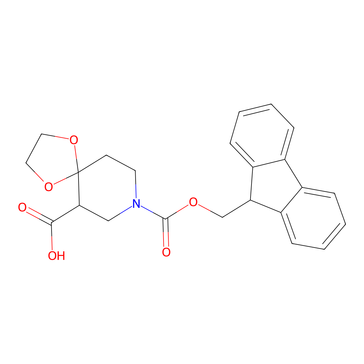 8-{[(9H-fluoren-9-yl)methoxy]carbonyl}-1,4-dioxa-8-azaspiro[4.5]decane-6-carboxylic acid molecular structure, CAS 2639413-40-2