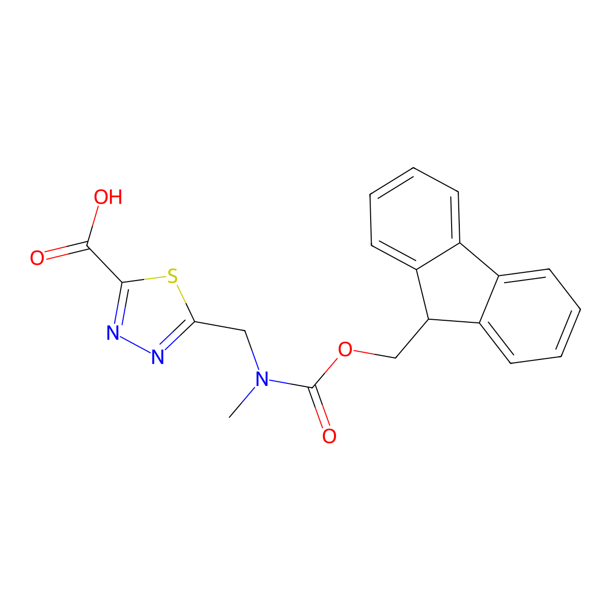 5-[({[(9H-fluoren-9-yl)methoxy]carbonyl}(methyl)amino)methyl]-1,3,4-thiadiazole-2-carboxylic acid molecular structure, CAS 2639413-60-6