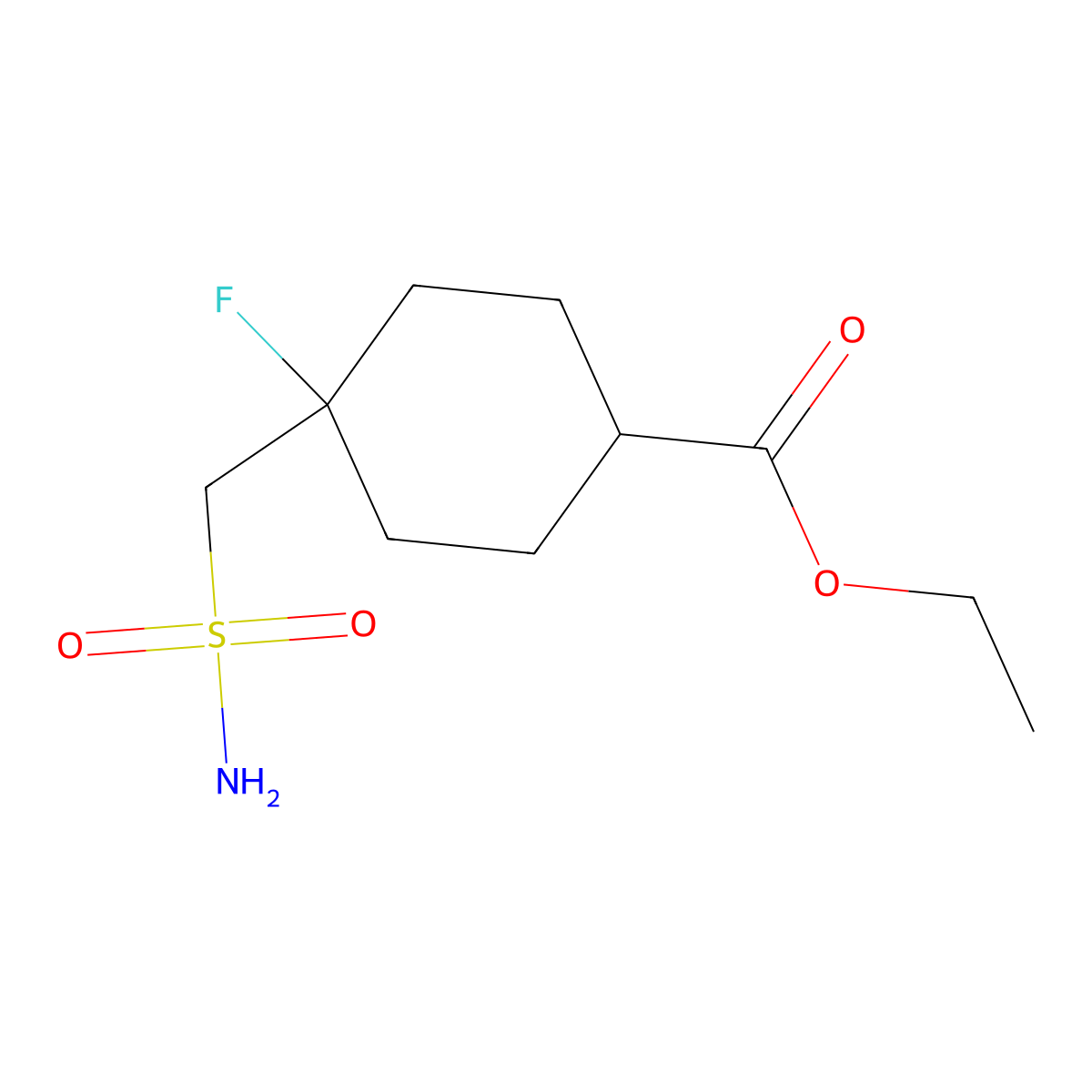 Ethyl 4-fluoro-4-(sulfamoylmethyl)cyclohexane-1-carboxylate molecular structure, CAS 2639413-64-0