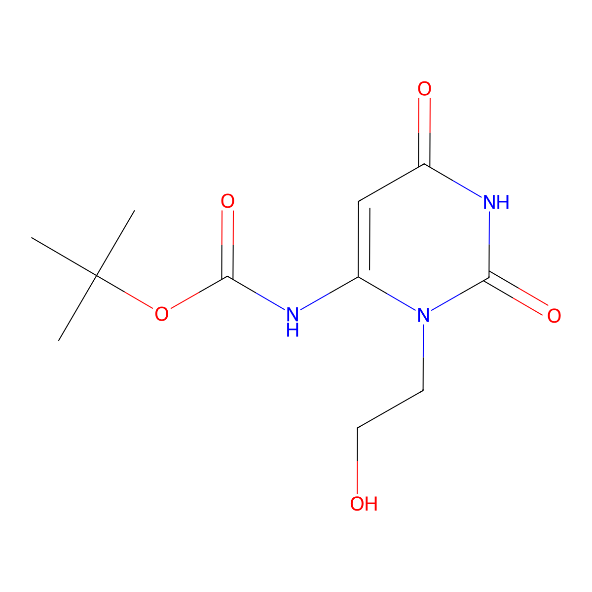 tert-butyl N-[3-(2-hydroxyethyl)-2,6-dioxo-1,2,3,6-tetrahydropyrimidin-4-yl]carbamate molecular structure, CAS 2639413-76-4