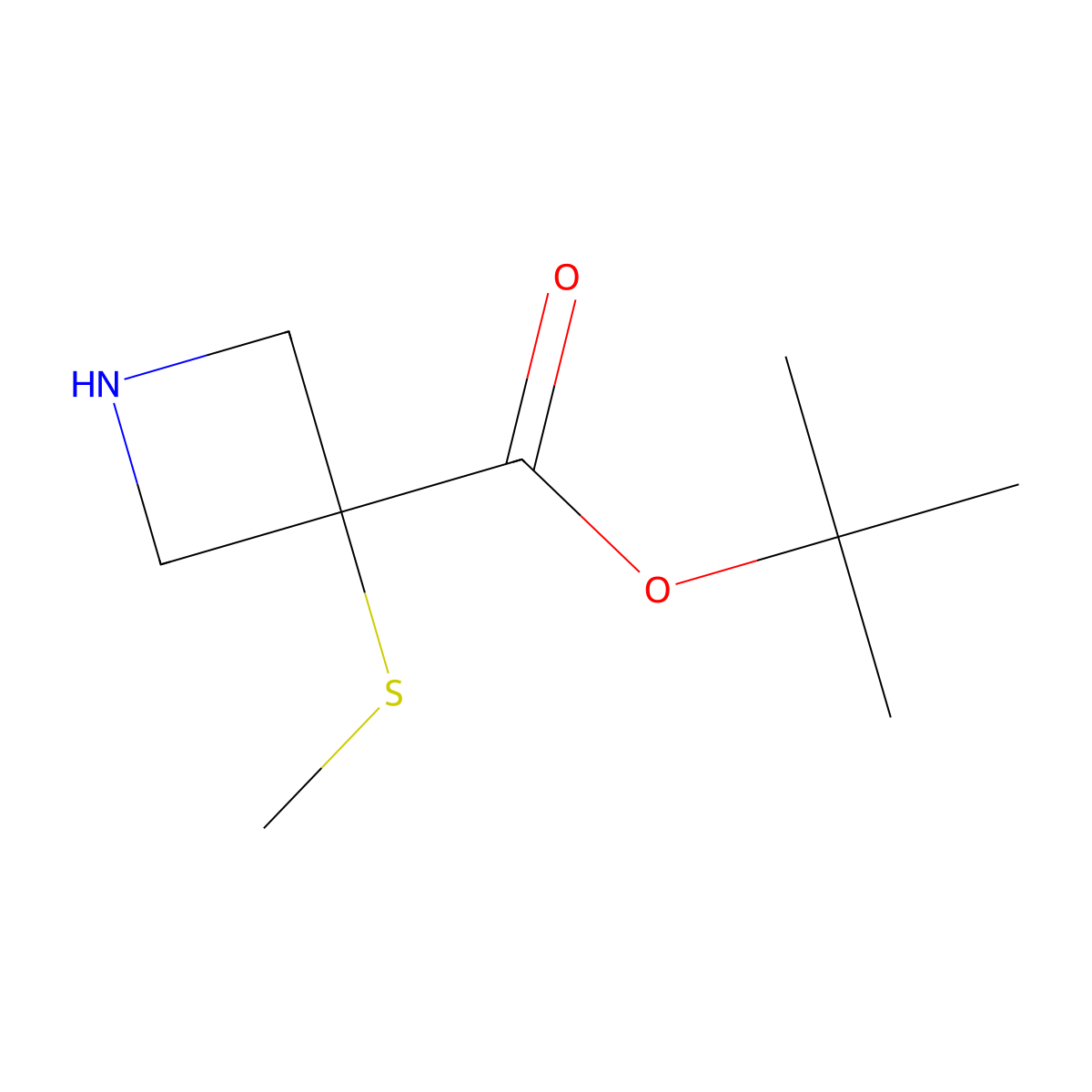Tert-butyl 3-(methylsulfanyl)azetidine-3-carboxylate molecular structure, CAS 2639413-86-6